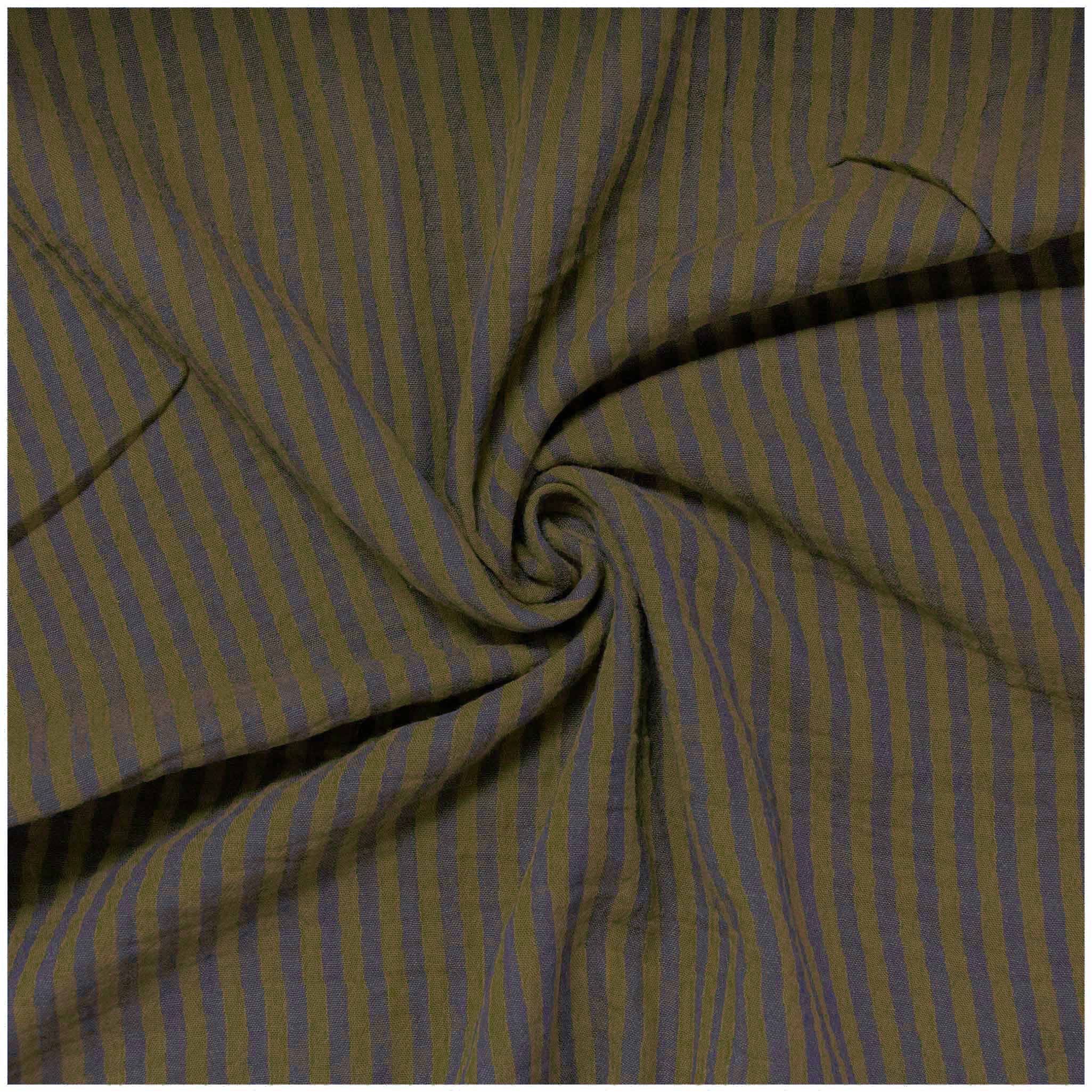 maDDma Stoff Musselin Stoff Streifen Double Gauze Baumwolle 1/2 Meterware 125 cm, olivegrün-dunkelblau