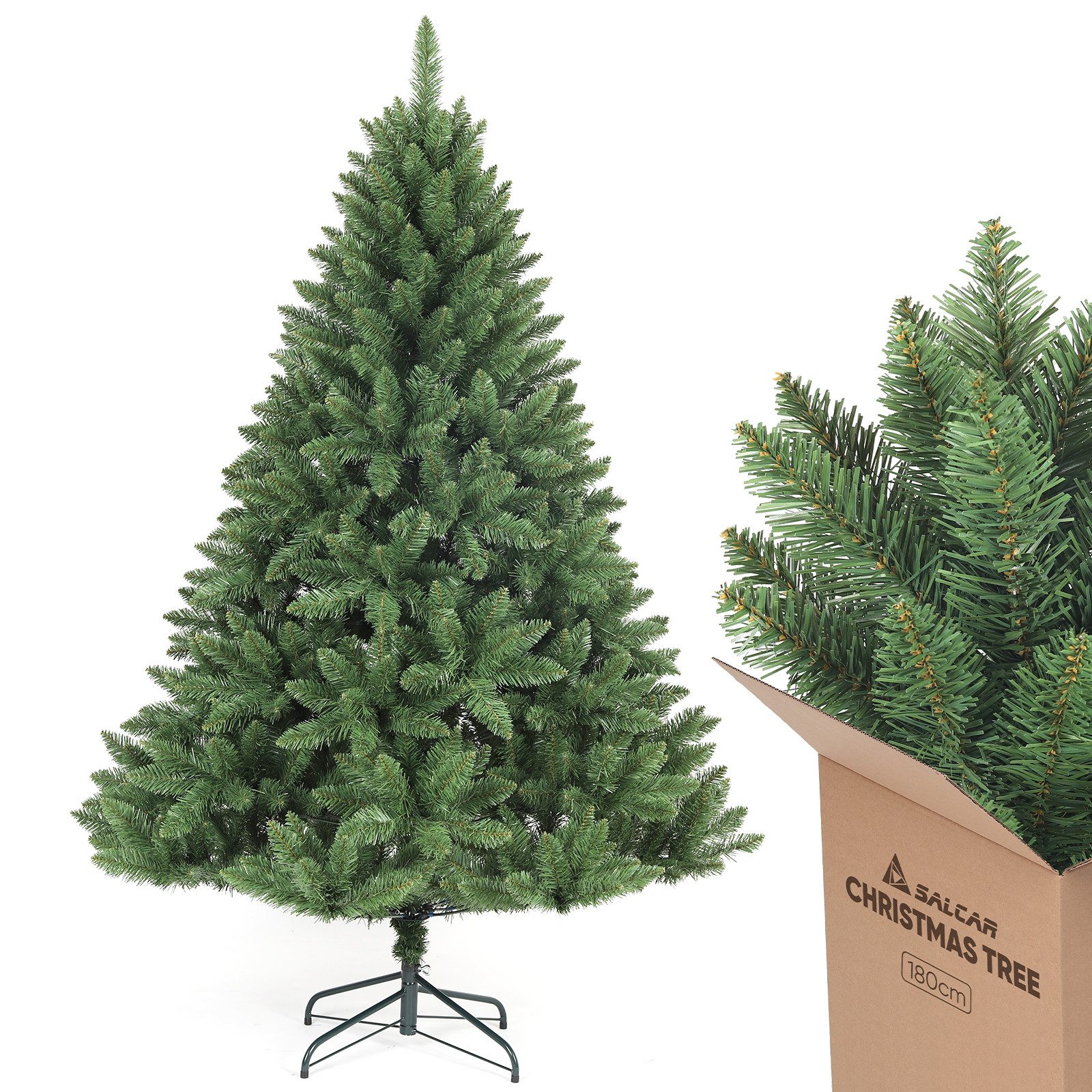 Salcar Künstlicher Weihnachtsbaum PVC Künstlicher Weihnachtsbaum mit Weihnachtsbaumständer Tannenbaum, Nordmanntanne, 180 cm hoch, 126 cm Durchmesser und 730 Spitzen