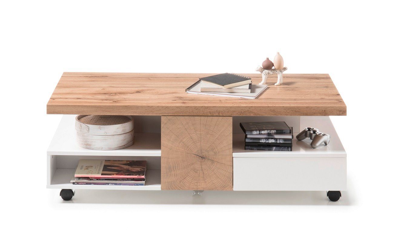 MCA furniture Couchtisch Couchtisch Rennes, auf Rollen, 120x60, Eichefarben / weiß matt (no-Set), Breite 120 cm,Tischplatte aus MDF