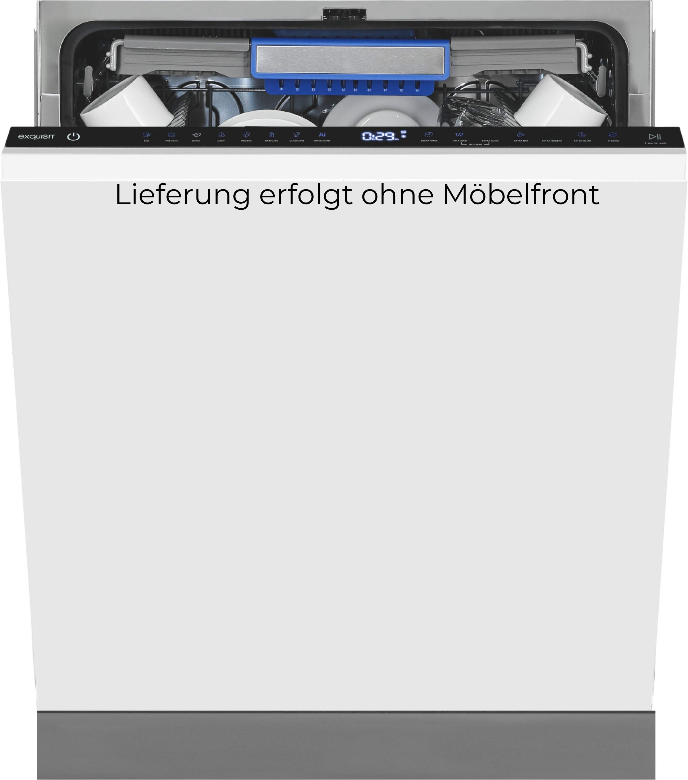 exquisit vollintegrierbarer Geschirrspüler 9616 EGSP9616-E-450B schwarz, 10,9 l, 16 Maßgedecke, 16 Maßgedecke & flüsterleise 42 dB – stark und angenehm ruhig