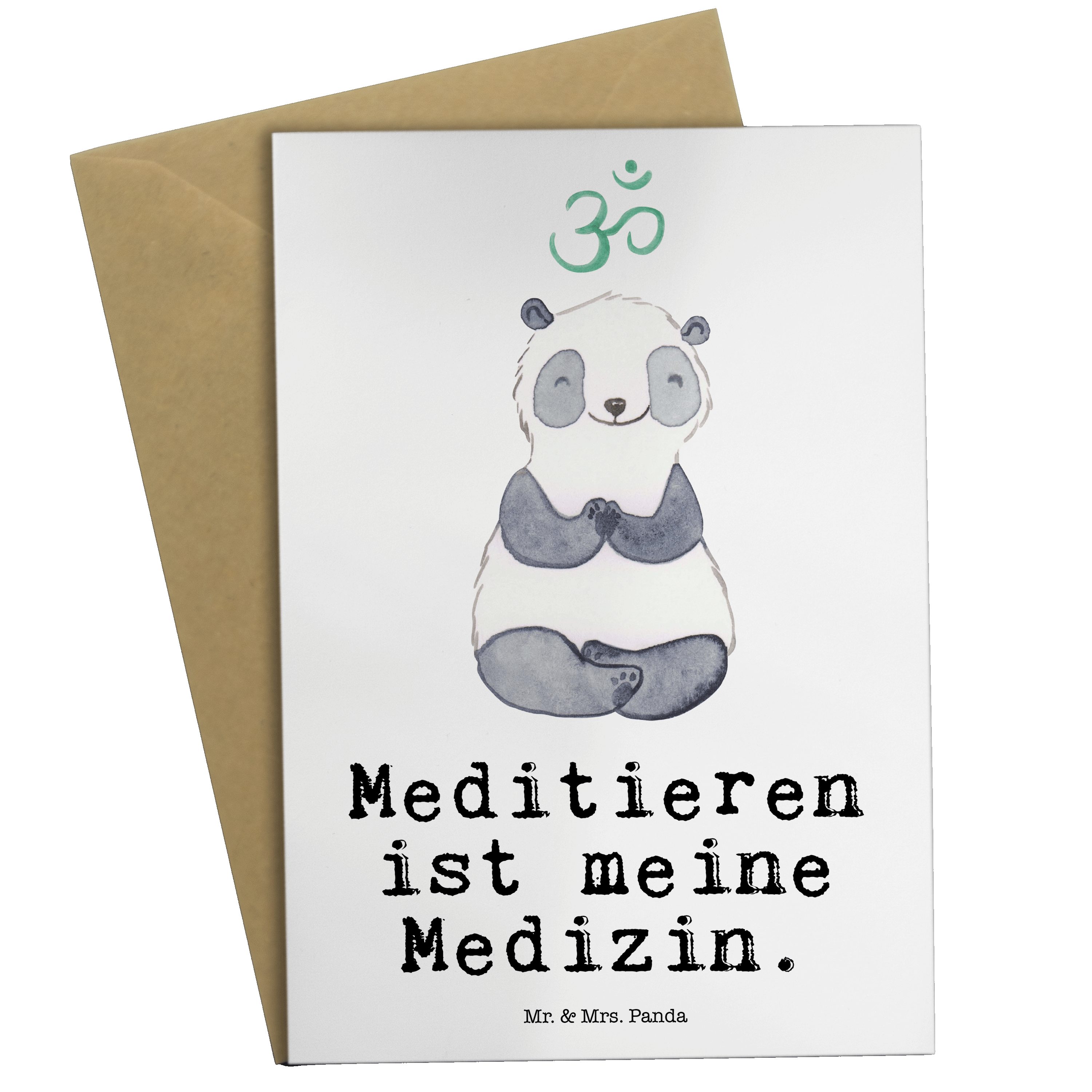 Mr. & Mrs. Panda Grußkarte Panda Meditieren Medizin - Weiß - Geschenk, Einladungskarte, Meditati