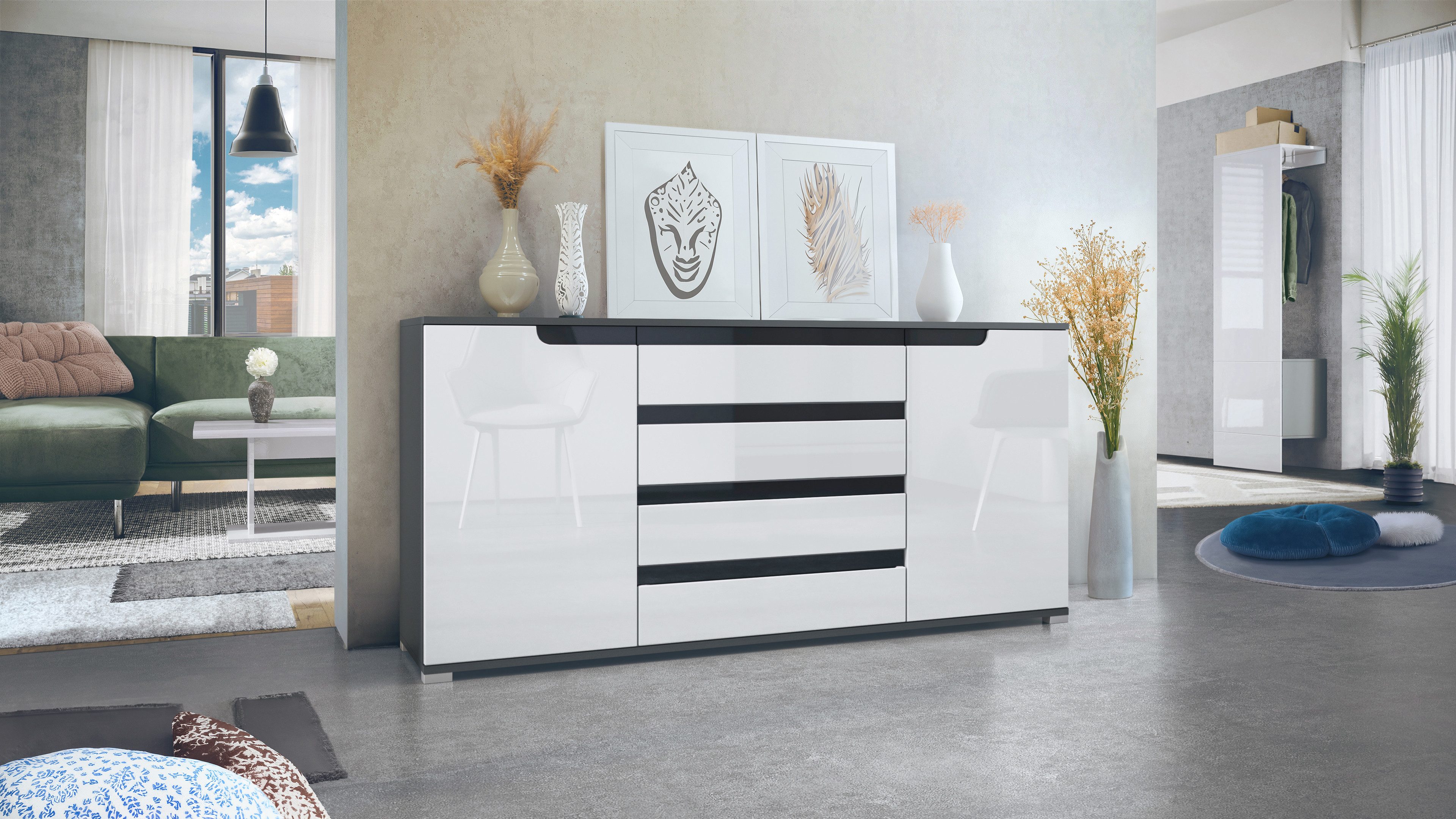 Vladon Sideboard Sylt V2 (Kommode mit 2 Türen und 4 Schubladen, Korpus - An günstig online kaufen