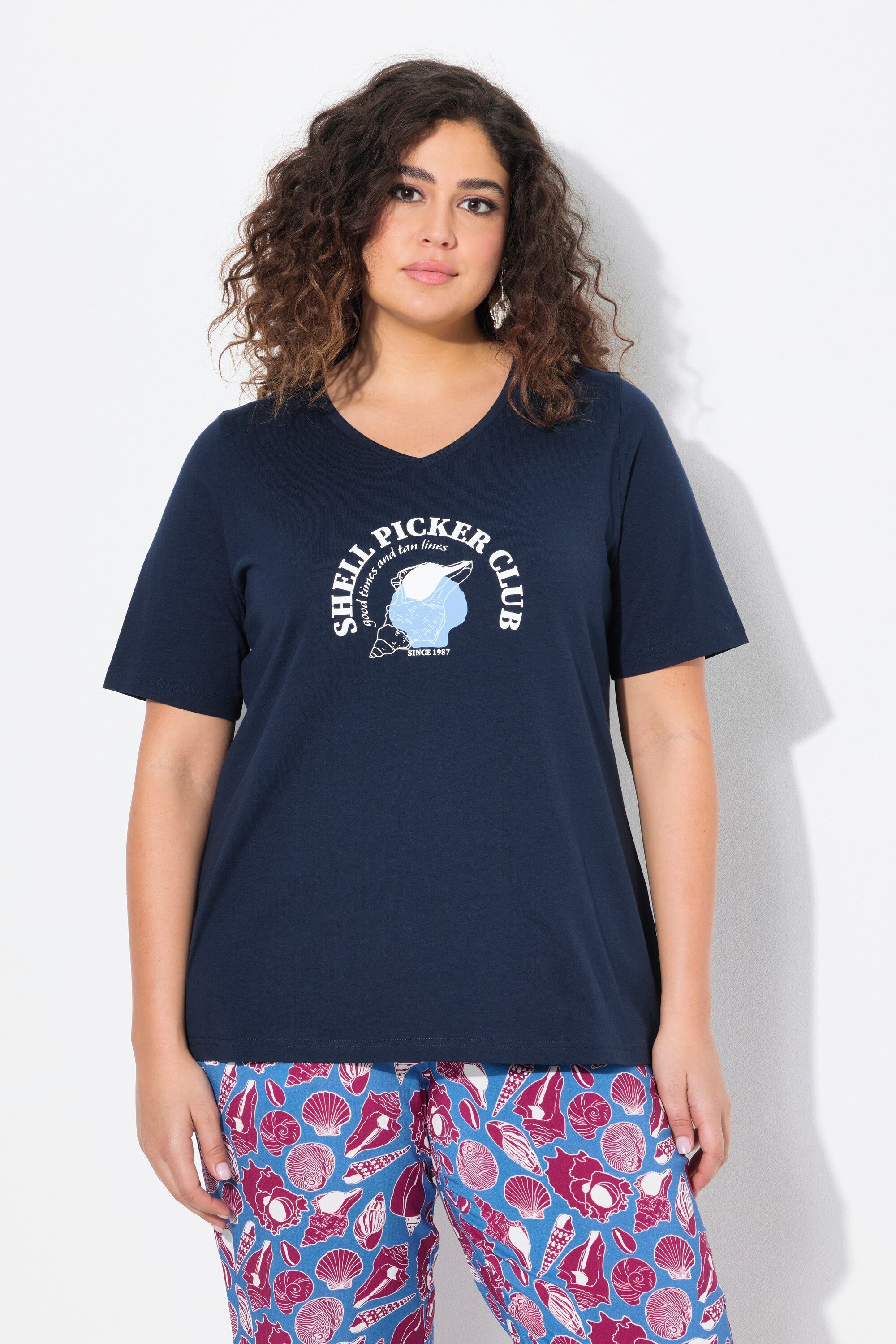 Ulla Popken T-Shirt T-Shirt Muschel Classic V-Ausschnitt Halbarm günstig online kaufen