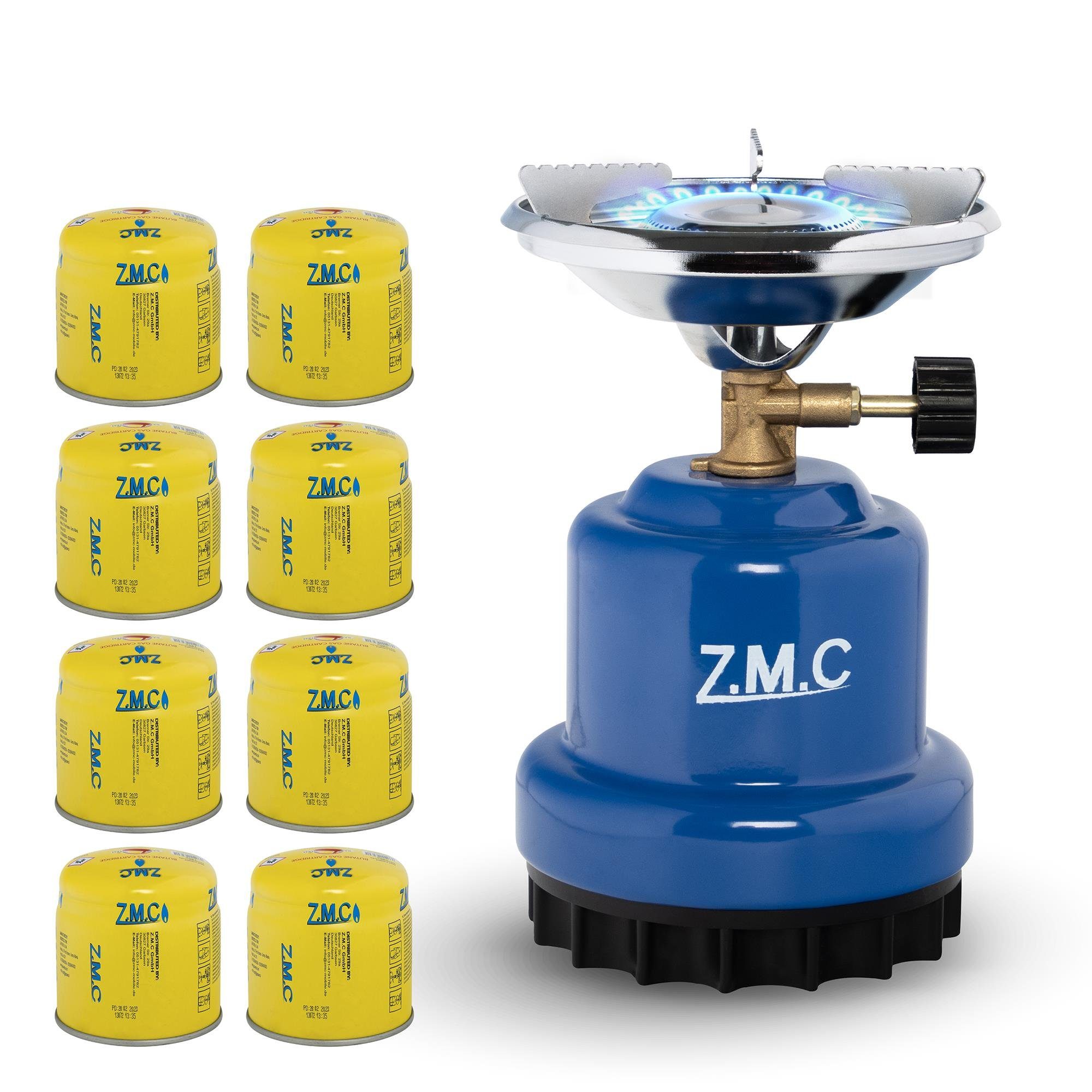 ZMC Gaskocher Campingkocher Gaskocher Shisha Kohleanzünder Herd + 8x Gaskartuschen, (Maximale Temperatur: 1100W / Gewicht: 520g / 190g Butangas, Maximale Temperatur: 1100W / Gewicht: 520g / 190g Butangas), Butangasbrenner Kartuschenkocher Kochfeld für Fes