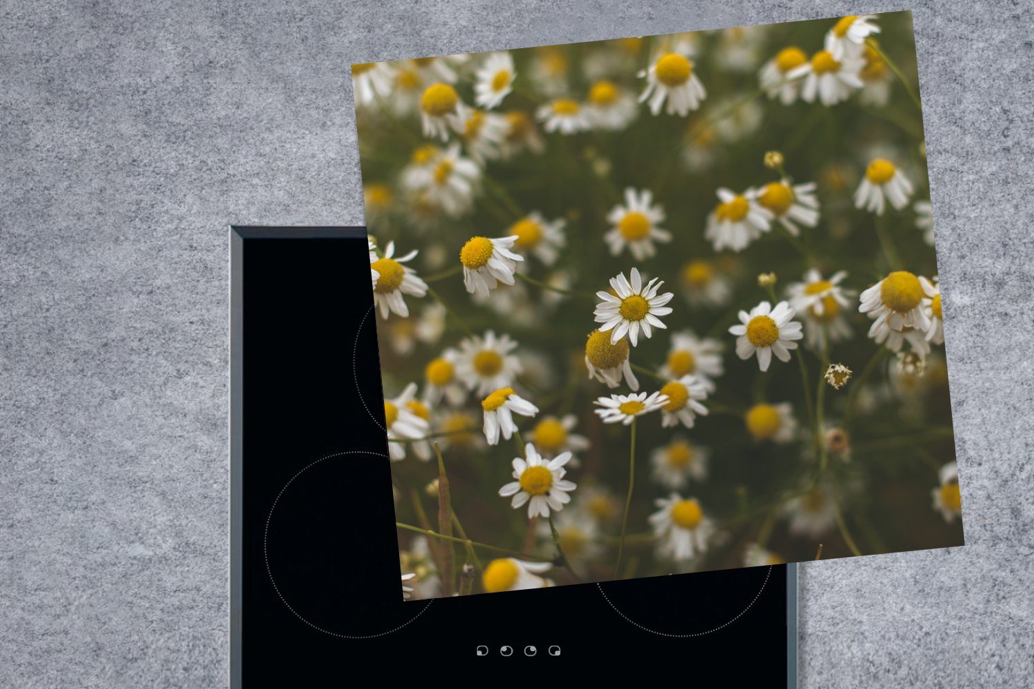 78x78 Herdblende-/Abdeckplatte cm, Ceranfeldabdeckung, (1 - Natur, MuchoWow küche Frühling Arbeitsplatte Blumen - Vinyl, für tlg),