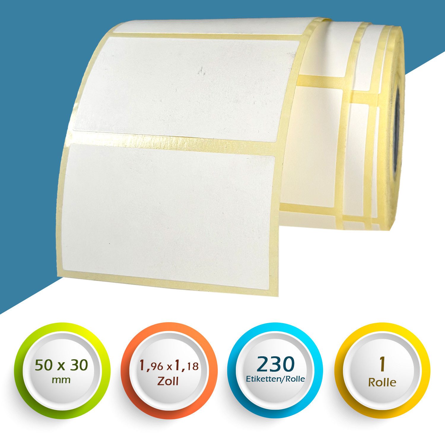 GoodMarkt Etikettenrolle 50x30mm Selbstklebende Thermo Etiketten auf Rolle 230 Labels, Adressetiketten Haushaltsetiketten Bedruckbar Aufkleber für Büro Küche