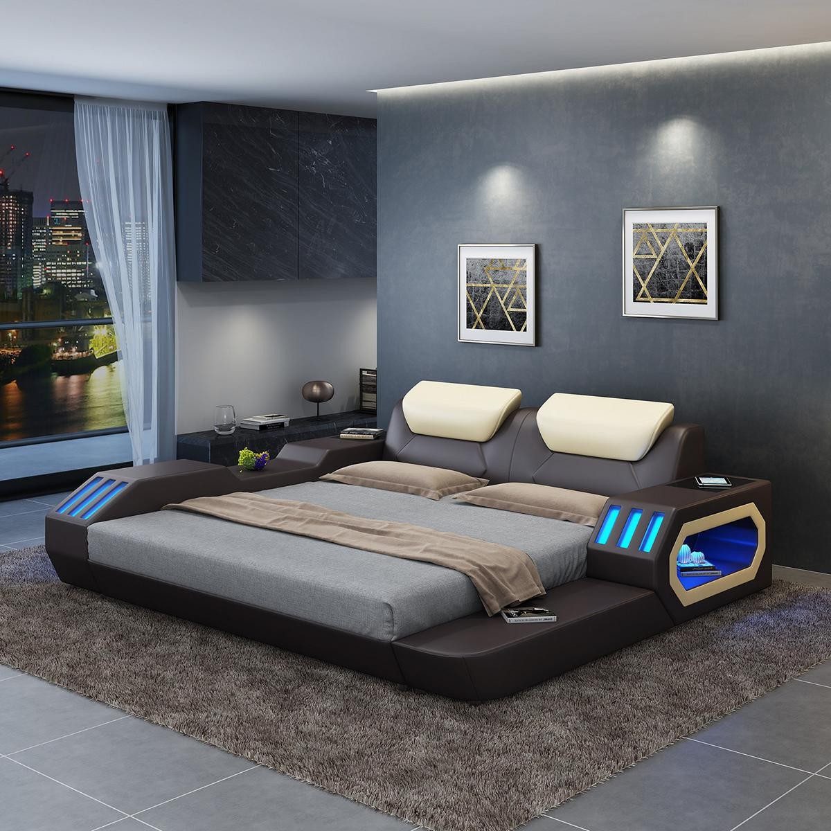 Xlmoebel Polsterbett Designer-Bettgestell aus Leder mit USB-Anschlüssen (Bettgestell, Bett), Hergestellt in Europa