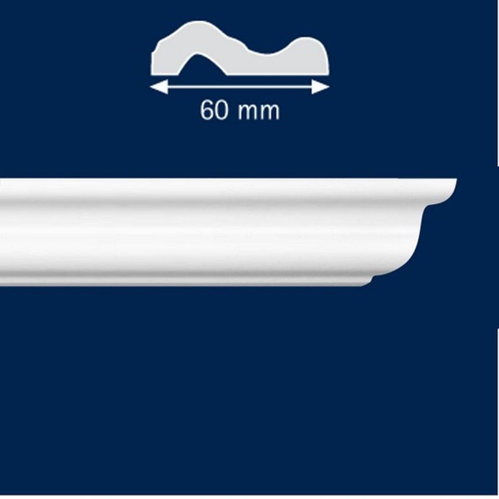 PROVISTON Zierleiste Polystyrol, 60 x 2000 mm, Weiß, Wandleiste, Wanddekoration, Kleben, Polystyrol, 1-St.