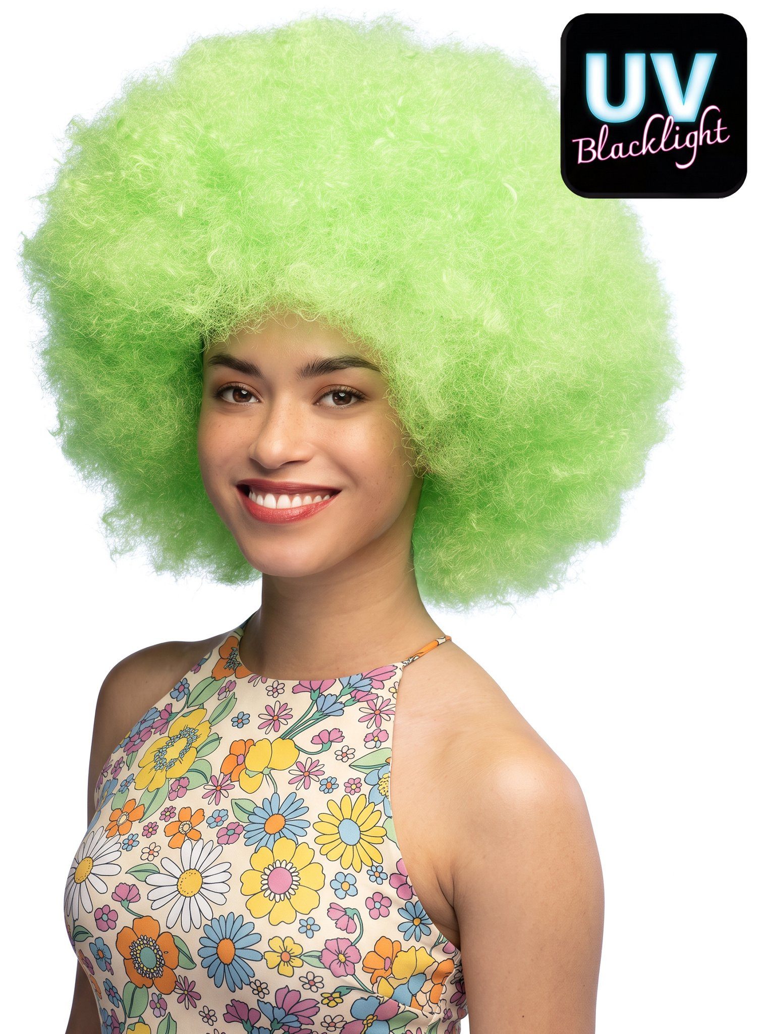 Boland Kostüm-Perücke Zuckerwatte UV Perücke neongrün, Auffällige Retro-Disco-Frisur in greller Leuchtfarbe