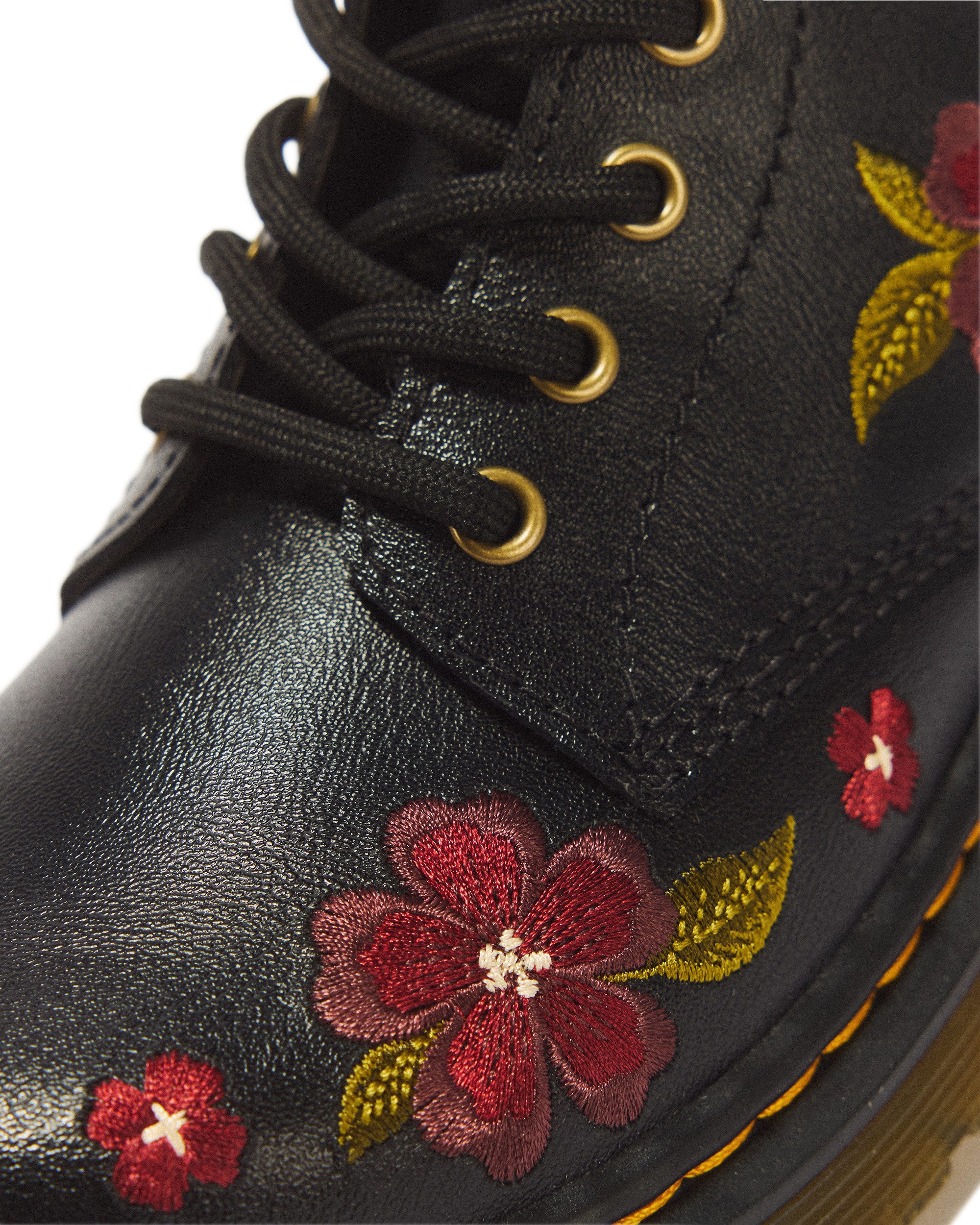 DR. MARTENS 1460 J black T Lamper Schnürboots Herbstboots, Mini&Me mit farbiger Blumenstickerei