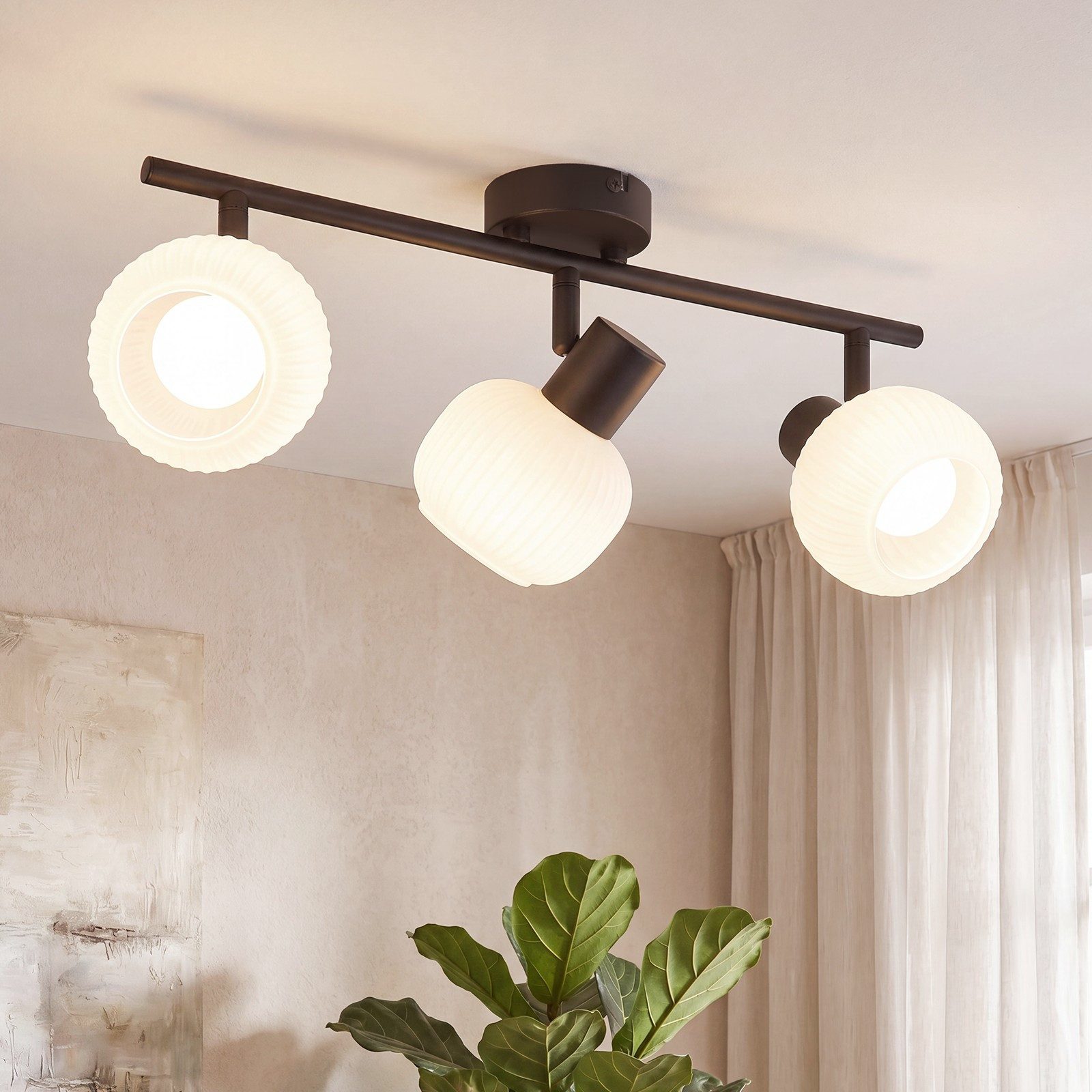 ZMH Deckenstrahler 3 Flammig Deckenleuchte Weiß/Schwarz Vintage Glas E14 für Wohnzimmer, Einfache Installation, ohne Leuchtmittel, Morden 350°Schwenkbar Deckenspots für Schlafzimmer