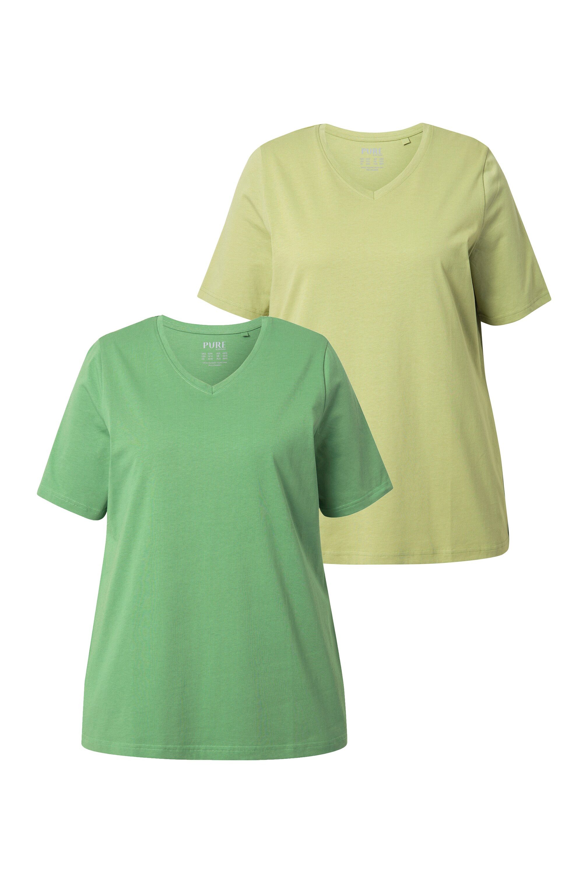 Ulla Popken T-Shirt T-Shirts 2er-Pack V-Ausschnitt Halbarm (2-tlg) günstig online kaufen