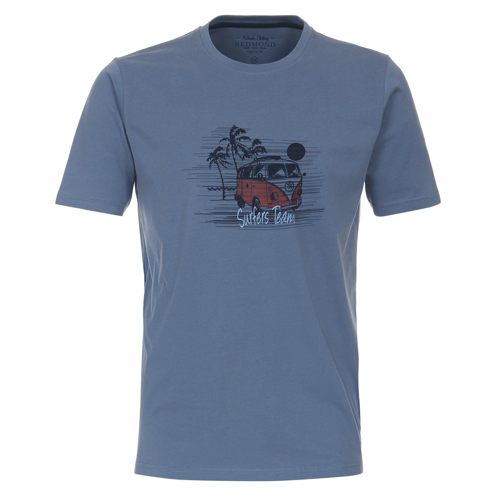 Redmond Rundhalsshirt Große Größen Herren T-Shirt denimblau modischer Print Redmond