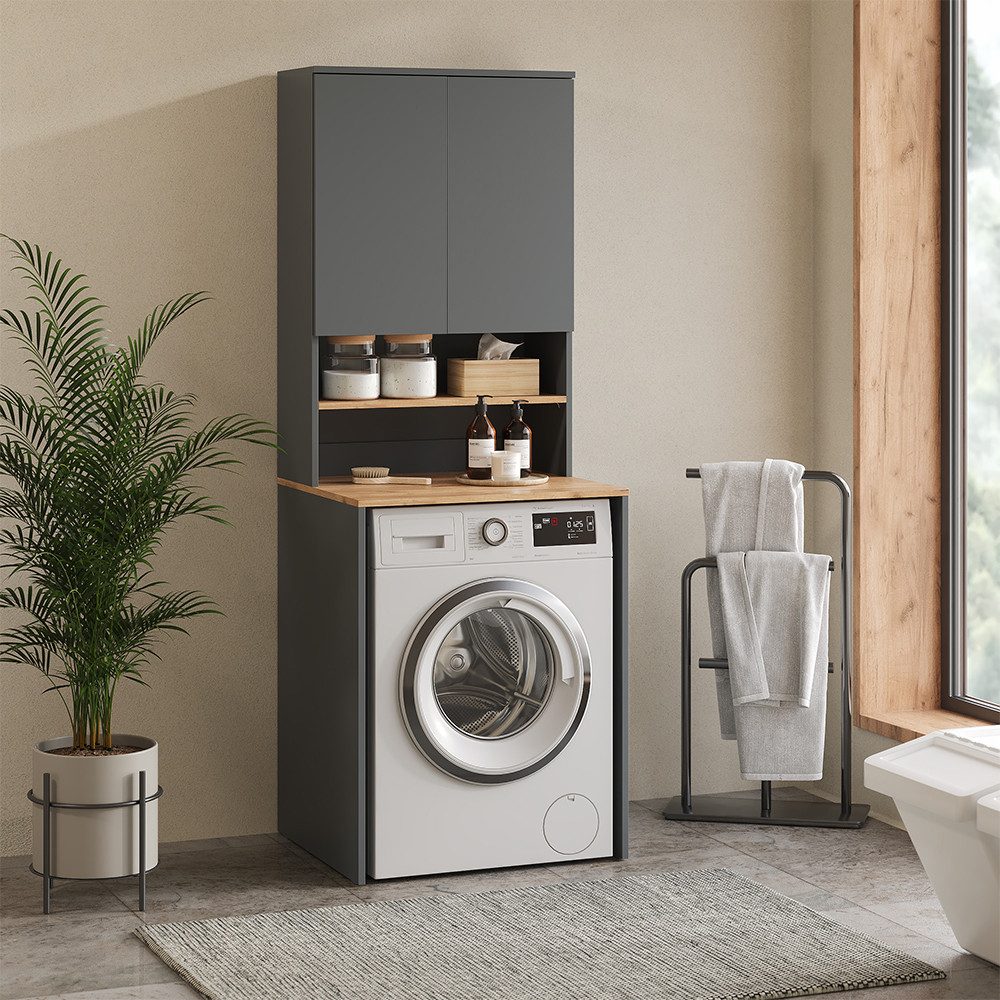 Vicco Waschmaschinenumbauschrank Viktor, Anthrazit/Goldkraft Eiche/Goldkraft Eiche, 68 x 88.2 cm 2 T...