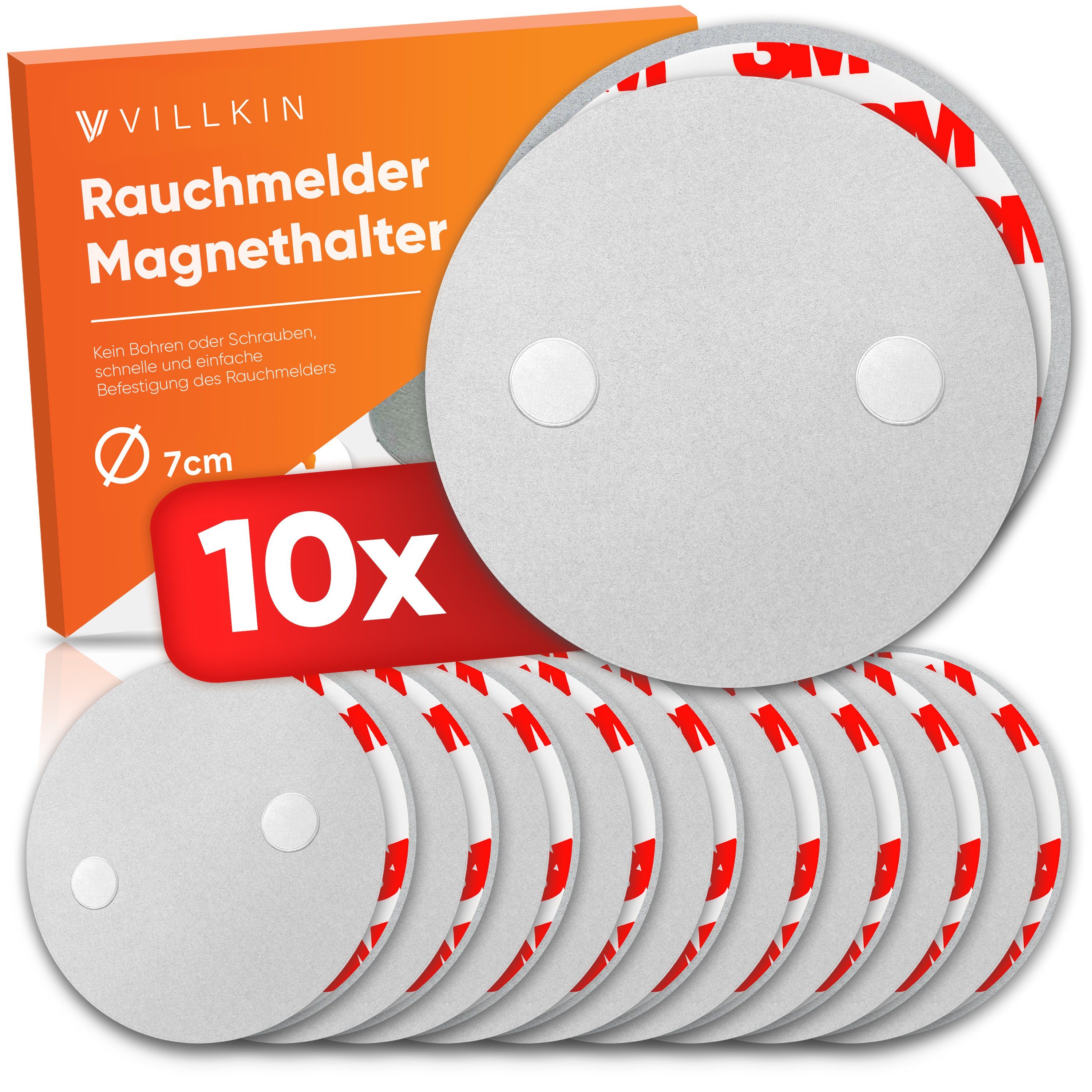 Villkin Magnethalter Rauchmelderhalterung, Magnetbefestigung, Magnethalterung (10-St), klebend, einfache Montage, magnetisch, überstreichbar