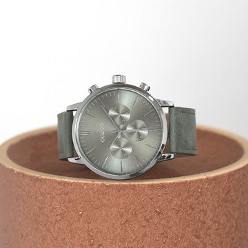 OOZOO Quarzuhr Oozoo Unisex Armbanduhr grau Analog, (Analoguhr), Damen, Herrenuhr rund, groß (ca. 45mm) Lederarmband, Fashion-Style