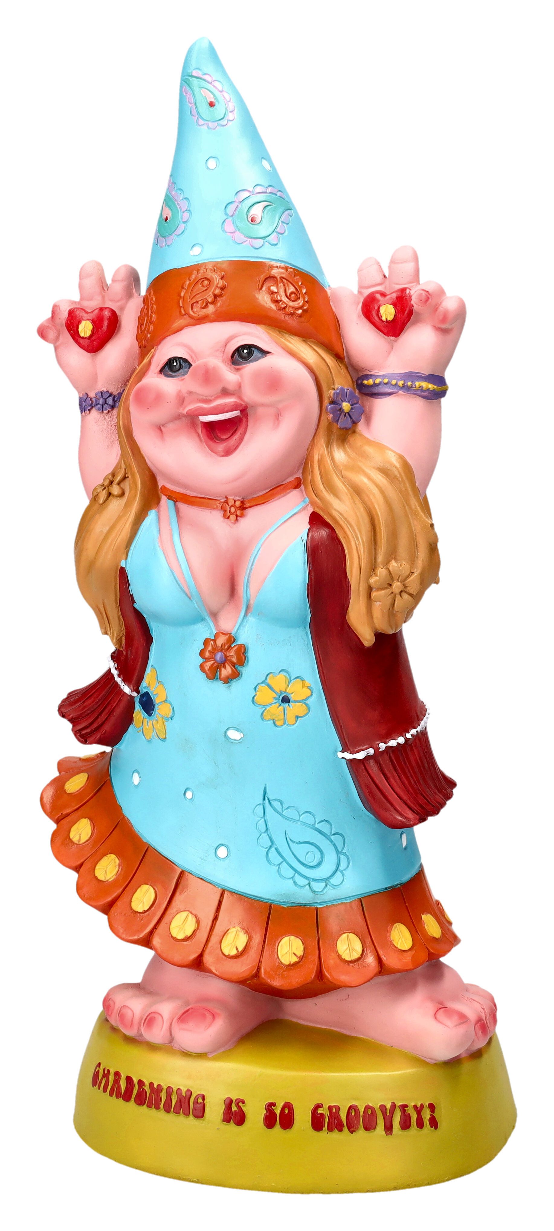 Figuren Shop GmbH Gartenzwerg Gartenzwerg Figur - Hippie Lady Groovy - Garten Dekofigur Zwergen Frau