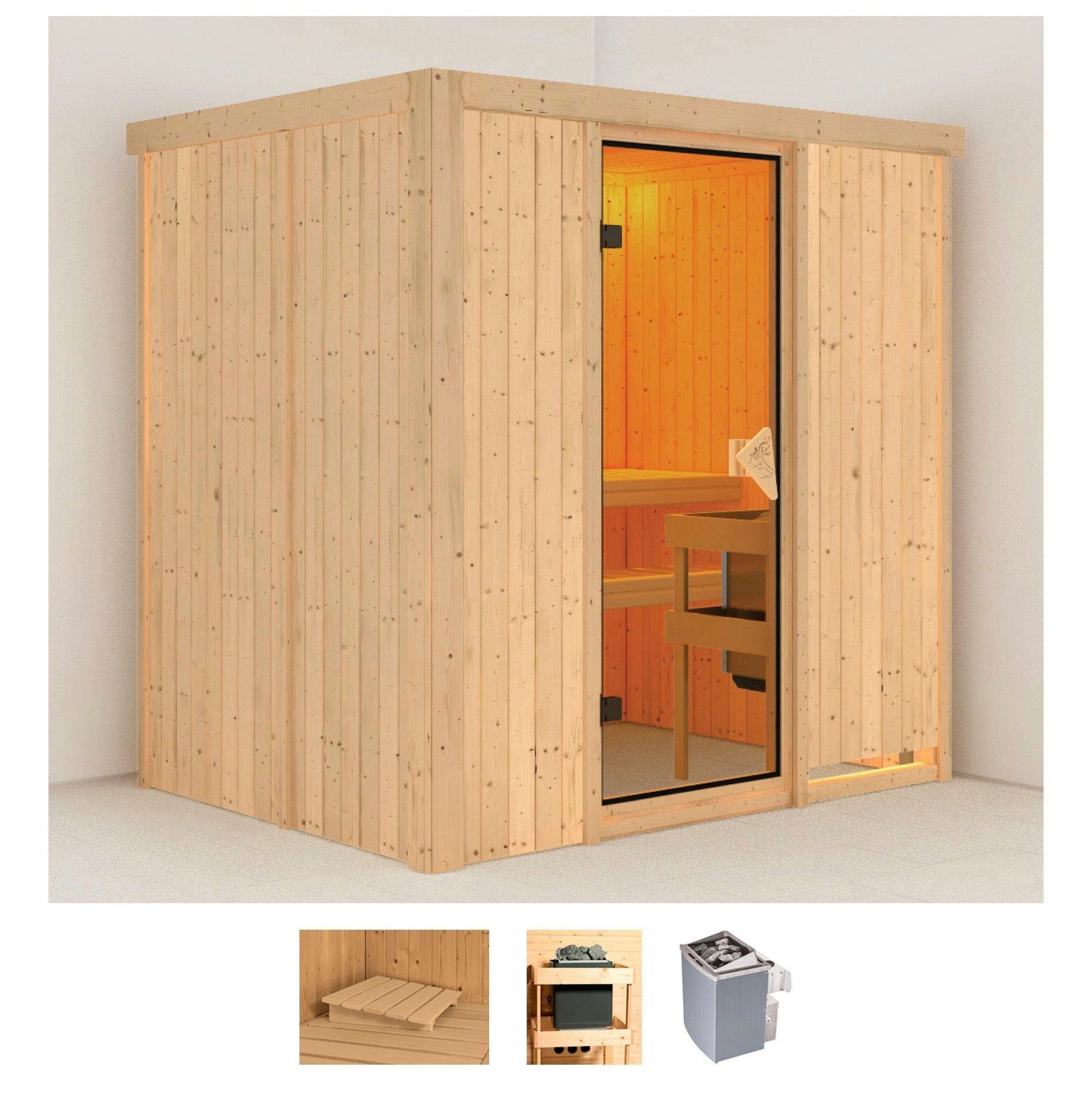 Karibu Sauna Bedine, BxTxH: 196 x 151 x 198 cm, 68 mm, (Set) Ofen 9 kW integr. Strg