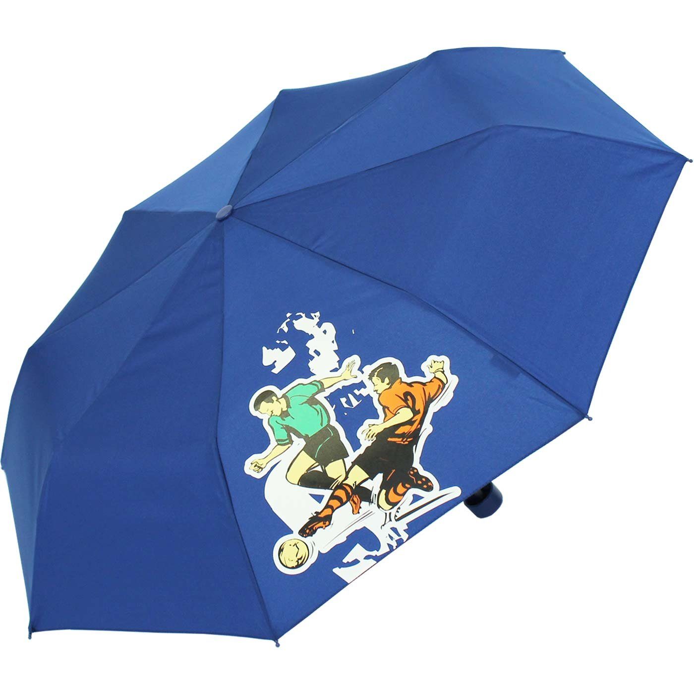 derby Taschenregenschirm Mini Kinderschirm Jungen den blau, coolen Schulweg leichter Motiven ein für leicht Kids Schirm mit Schule - football