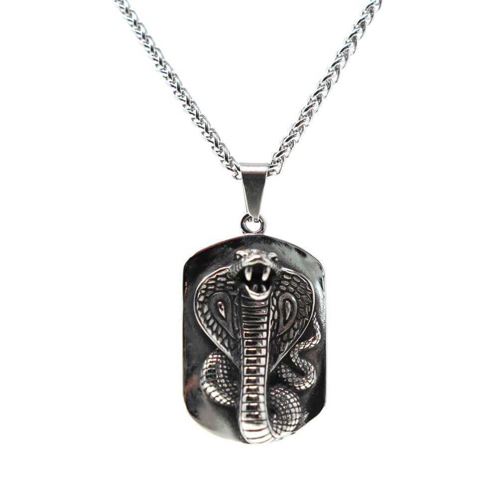 Kette mit Anhänger Lederkette Edelstahlkette 316L COBRA AMULETT