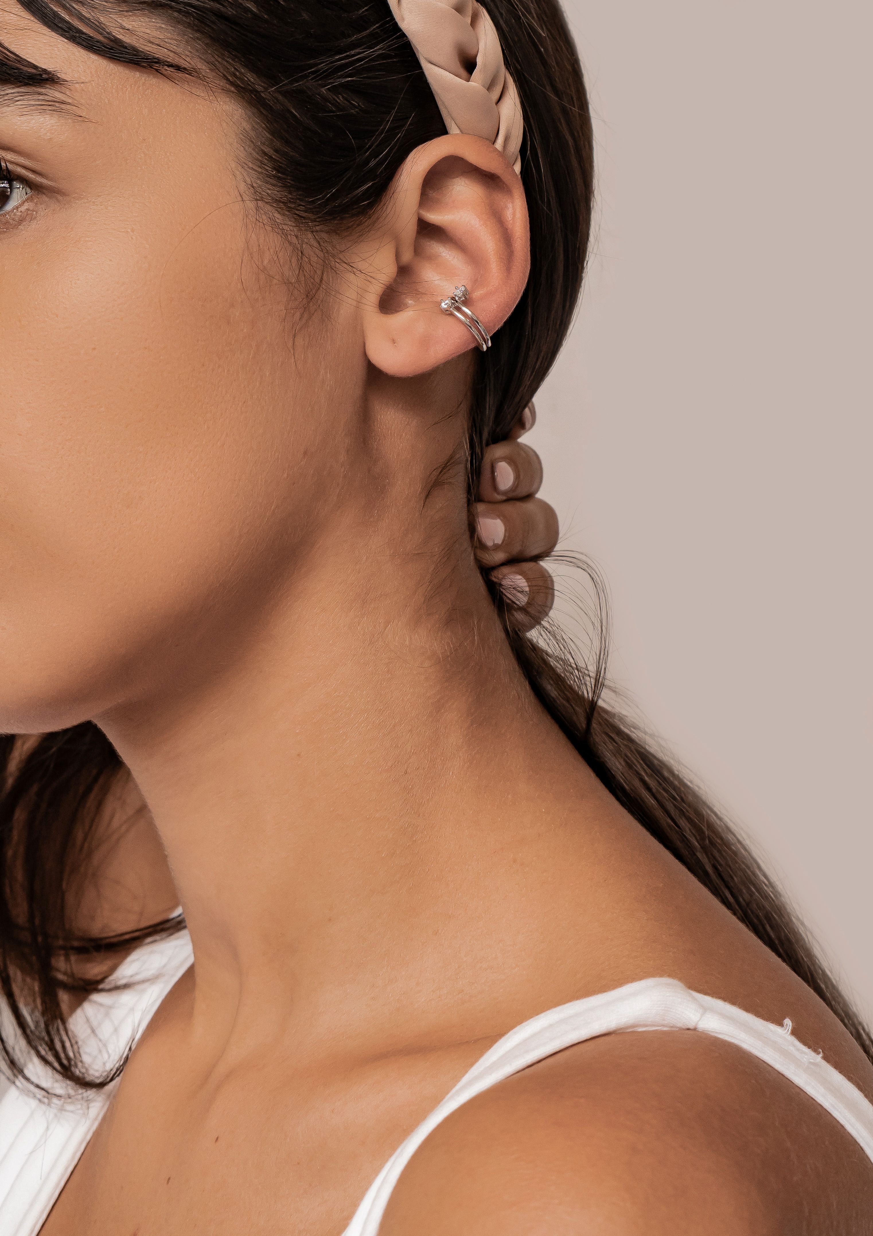 Hey Happiness Ohrklemme Mix und Match, aus 925 Silber vergoldet, Kreuz, Edelsteine oder Wellen Ohrring ohne Loch, Damen Ear Cuff