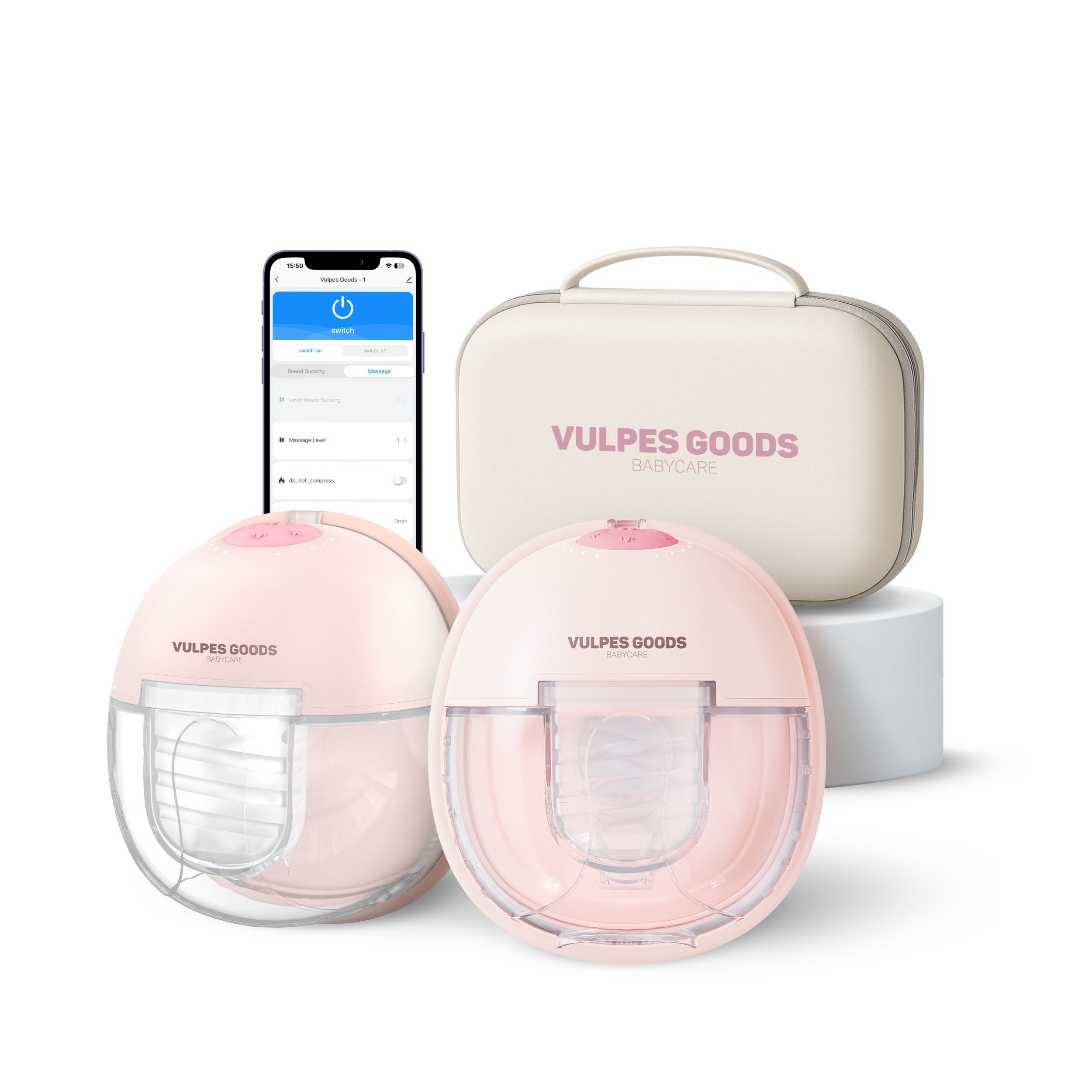 Vulpes Goods Elektrische Doppelmilchpumpe ELITE Doppelpack, Set, 2 Milchpumpen, 2 Pumpen, App & Wärmefunktion