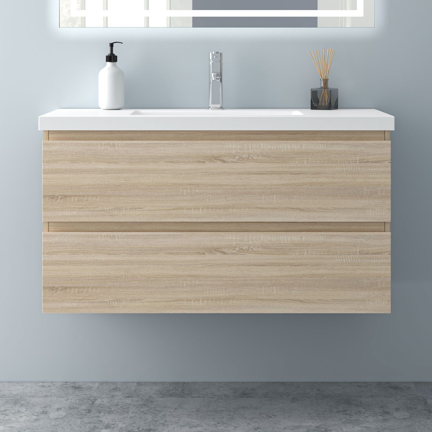 Aica Sanitär Waschtisch Waschtische Unterschrank MDF hängend mit Wachbecken Badmöbel Set 100CM