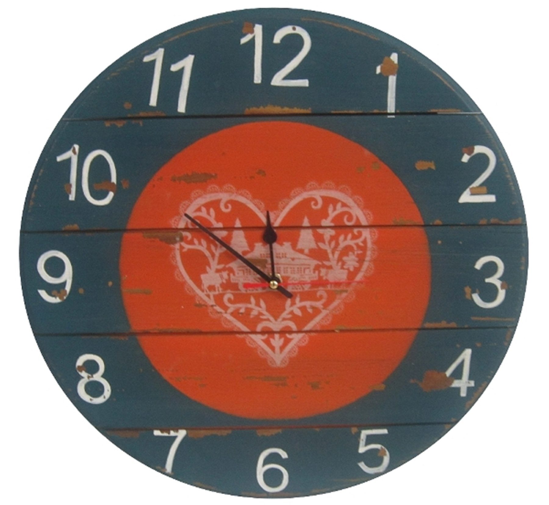 rot Holz Uhr Blau antik blau Bunt) Shabby antik Rot elbmöbel Chic Holzuhr Uhr (Wanduhr Deko Wanduhr 40cm Dekouhr Wanduhr