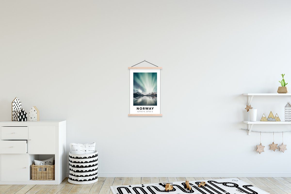 MuchoWow Poster Norwegen - Nordlichter - Bergen, (1 St), Posterleiste, Textilposter für Wohnzimmer, Bilderleiste, Magnetisch
