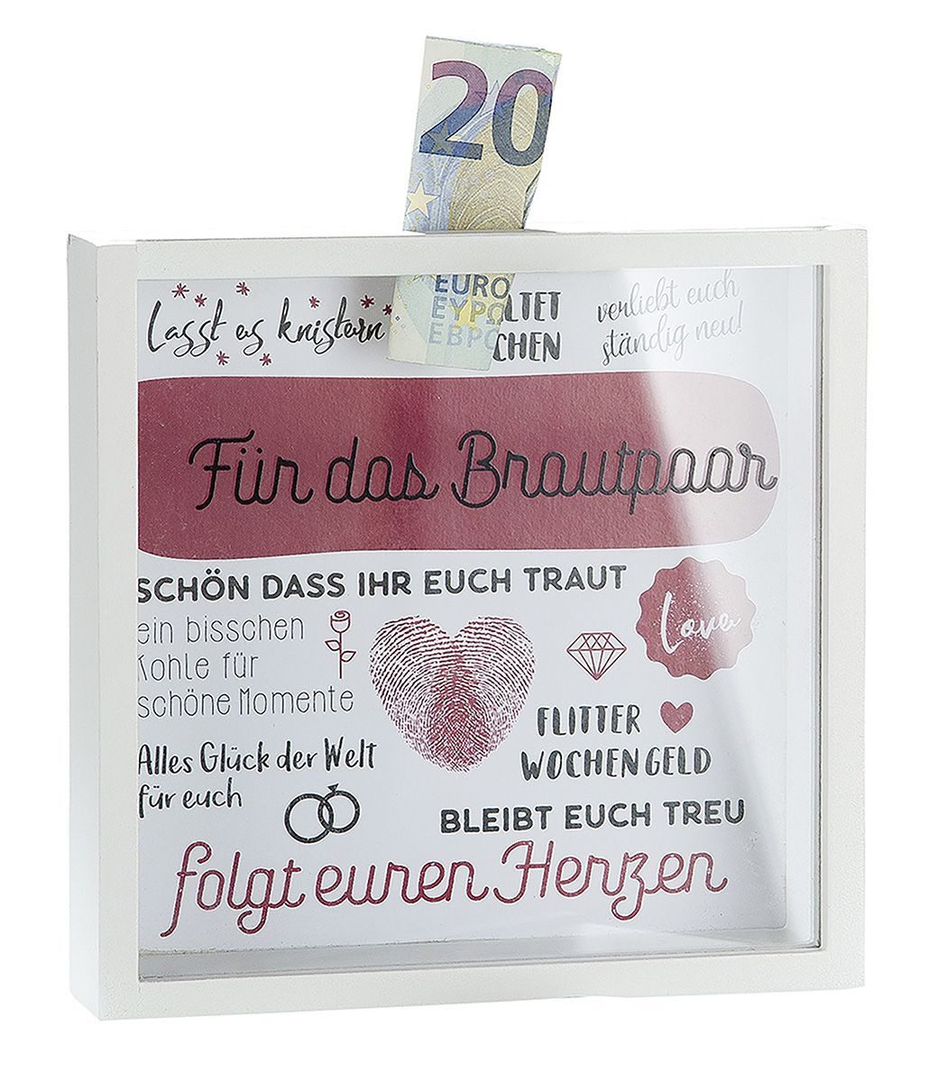 GILDE Dekoobjekt 43456 – Für das Brautpaar – Hochzeitsspardose mit Sprüchen –, Hochzeitsgeschenk