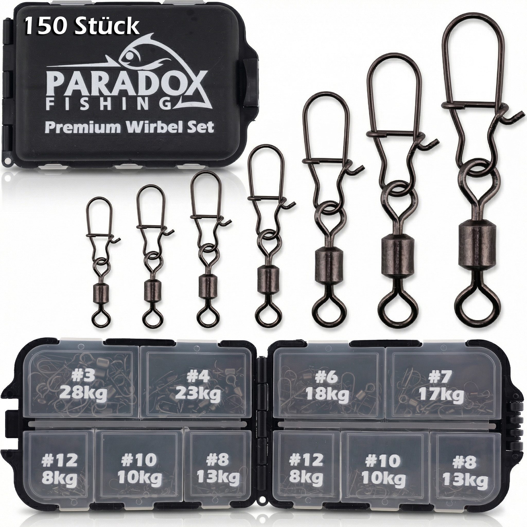 Paradox Fishing Angelwirbel Duo Lock Angel Wirbel Set I enthält Größen #4-#12 150 Stück, ultra robust