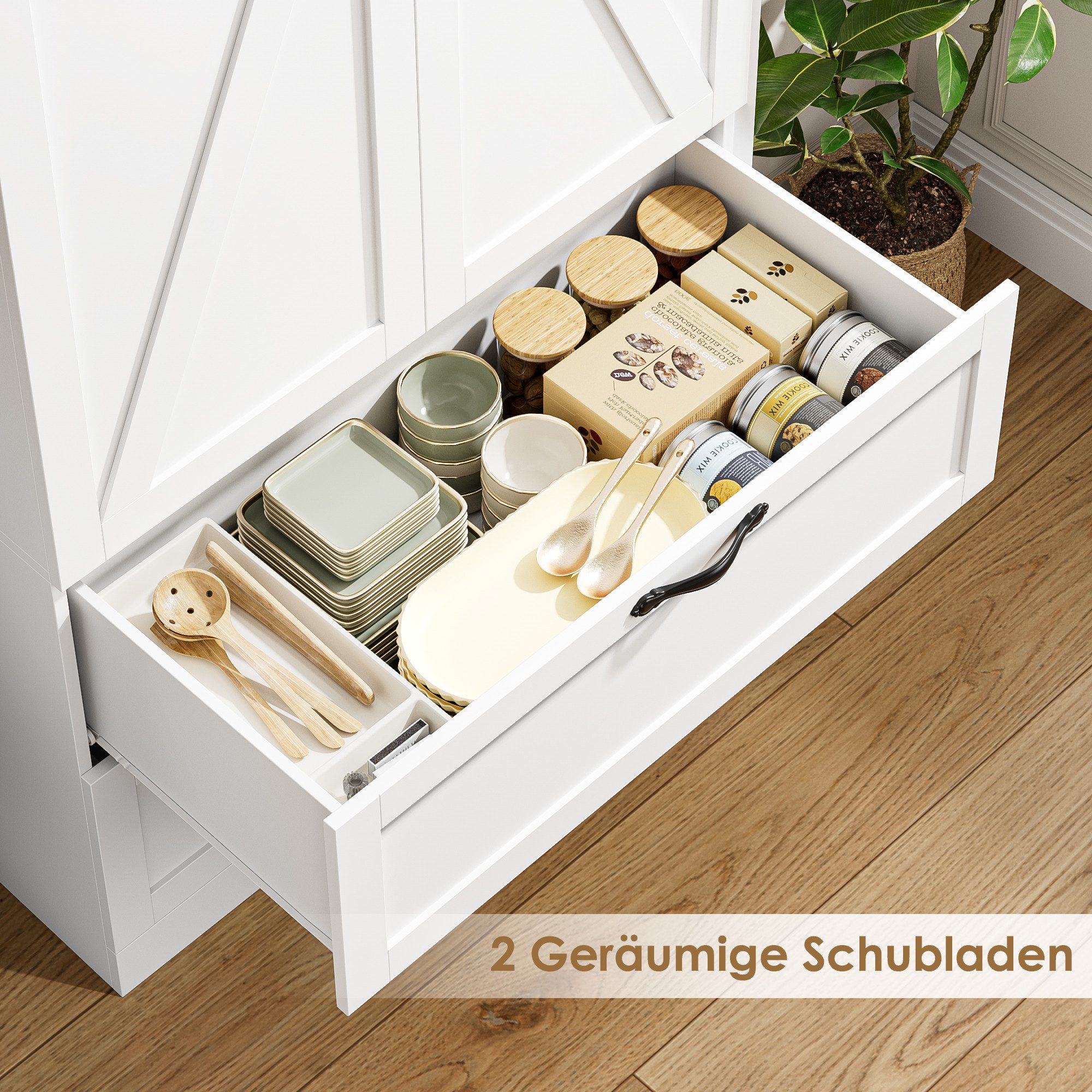 HOMECHO Küchenbuffet mit 2 Türen und 2 Schubladen und Verstellbare Ablage – Bild 4 von 5