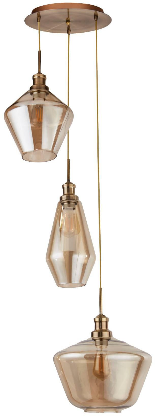 Searchlight Hängeleuchte Hängeleuchte Mia, 3-flammig, ohne Leuchtmittel, Farbglas in drei Form-Variationen