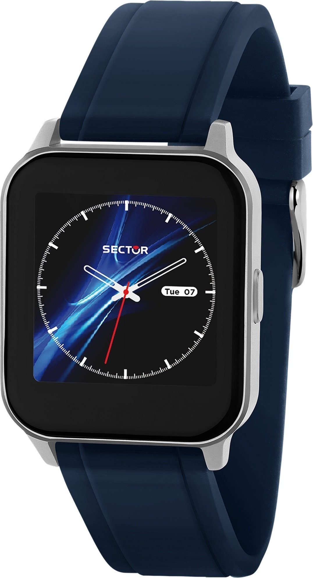 Sector Sector Herren Armbanduhr Smartwatch (kompatibel ab Android 5.1+ und IOS 8.0), Analog-Digitaluhr, Herren Smartwatch rund, mittel (ca. 36mm), Silikonarmband blau, Sport