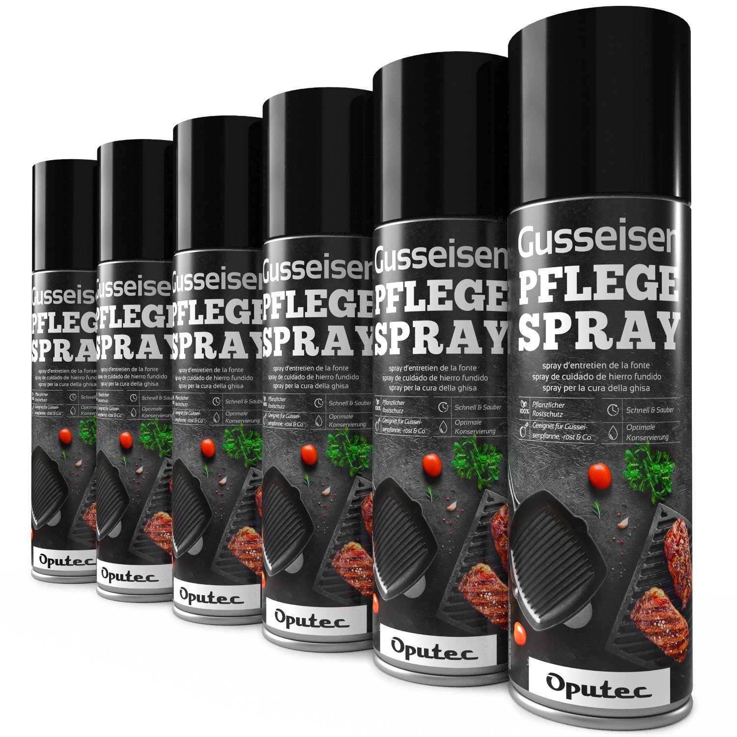 6x500ml Gusseisen-Pflegespray - Trennspray Grill, Pfanne, Dutch Oven Grillreiniger