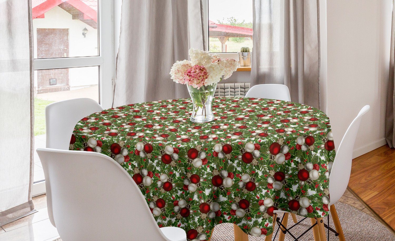 Abakuhaus Tischdecke Kreis Tischdecke Abdeckung für Esszimmer Küche Dekoration, Weihnachten Bälle Holly Alt