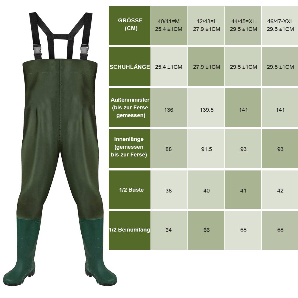 Clanmacy Schutzhose Wathose Anglerhose Wasserdicht Fischer Teichhose Gummi mit Stiefel