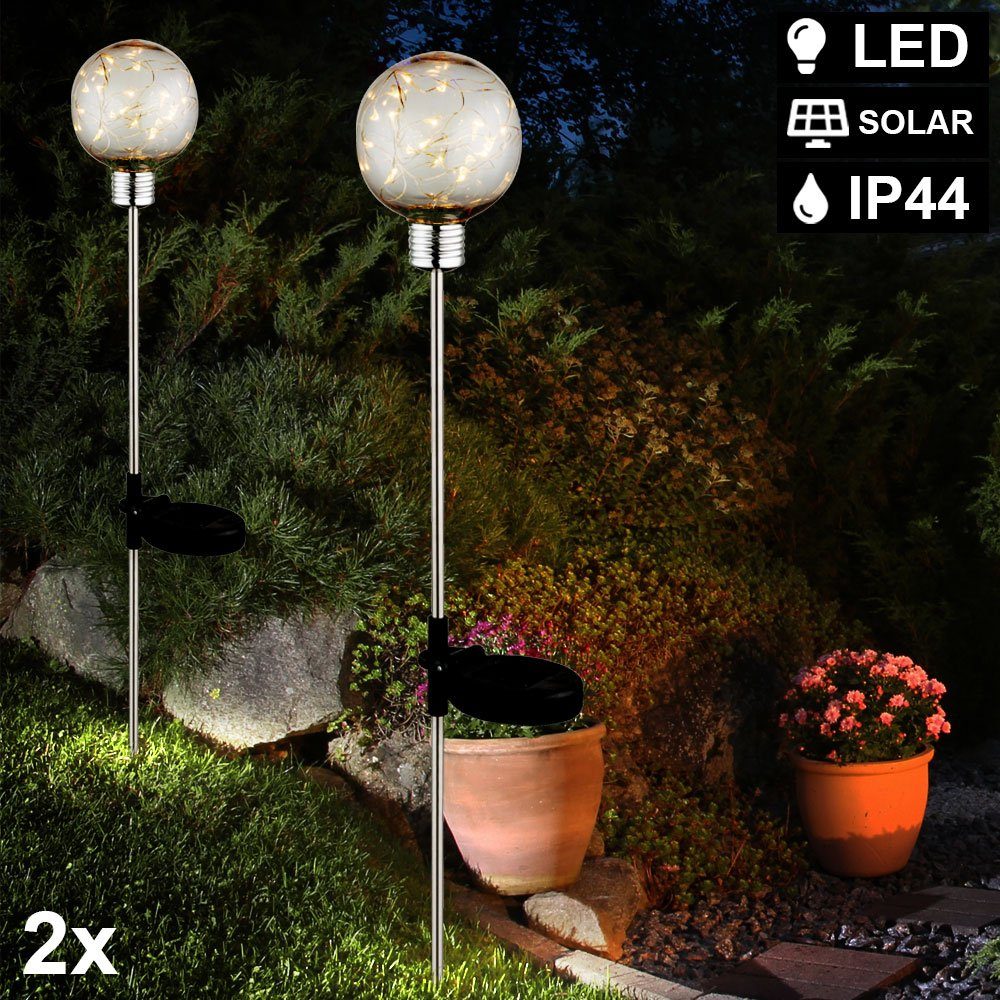 Gartenleuchte, 2er Set LED Solar Kugel Außen Steck Lampen