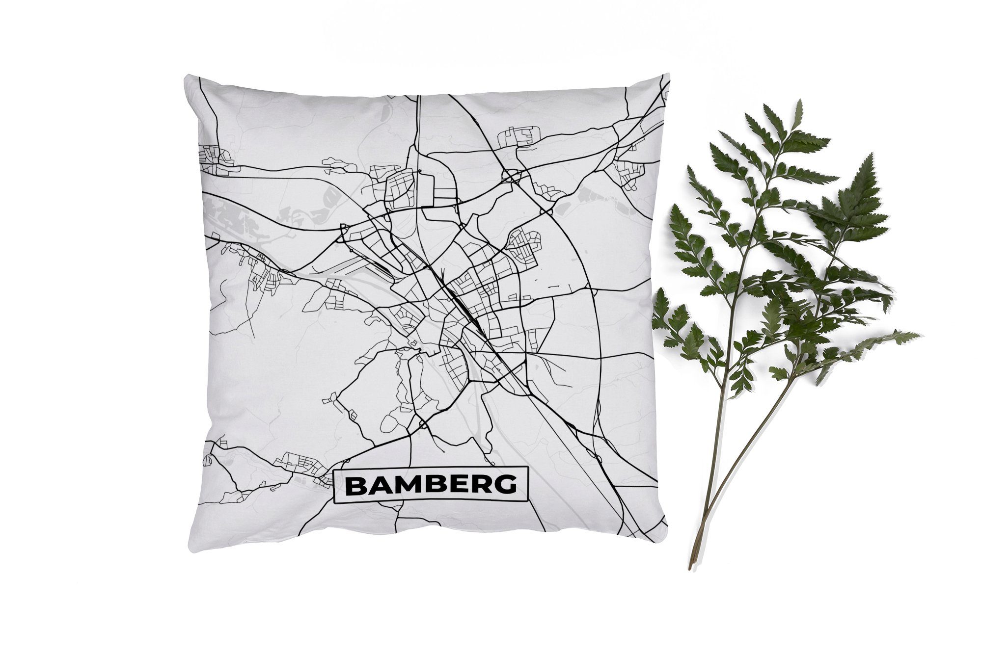 MuchoWow Dekokissen Bamberg - Karte - Stadtplan, Zierkissen mit Füllung für Wohzimmer, Schlafzimmer, Deko, Sofakissen