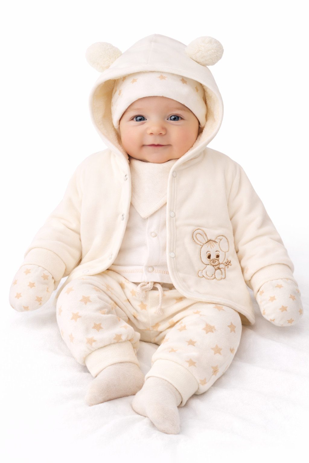La Bortini Erstausstattungspaket Baby Anzug Jacke Hose Hemdchen Mütze Socken Fäustlinge Sabbertuch (Set 7-teilig, Erstlingsset für Neugeborene Jungen und Mädche – Bild 2 von 5