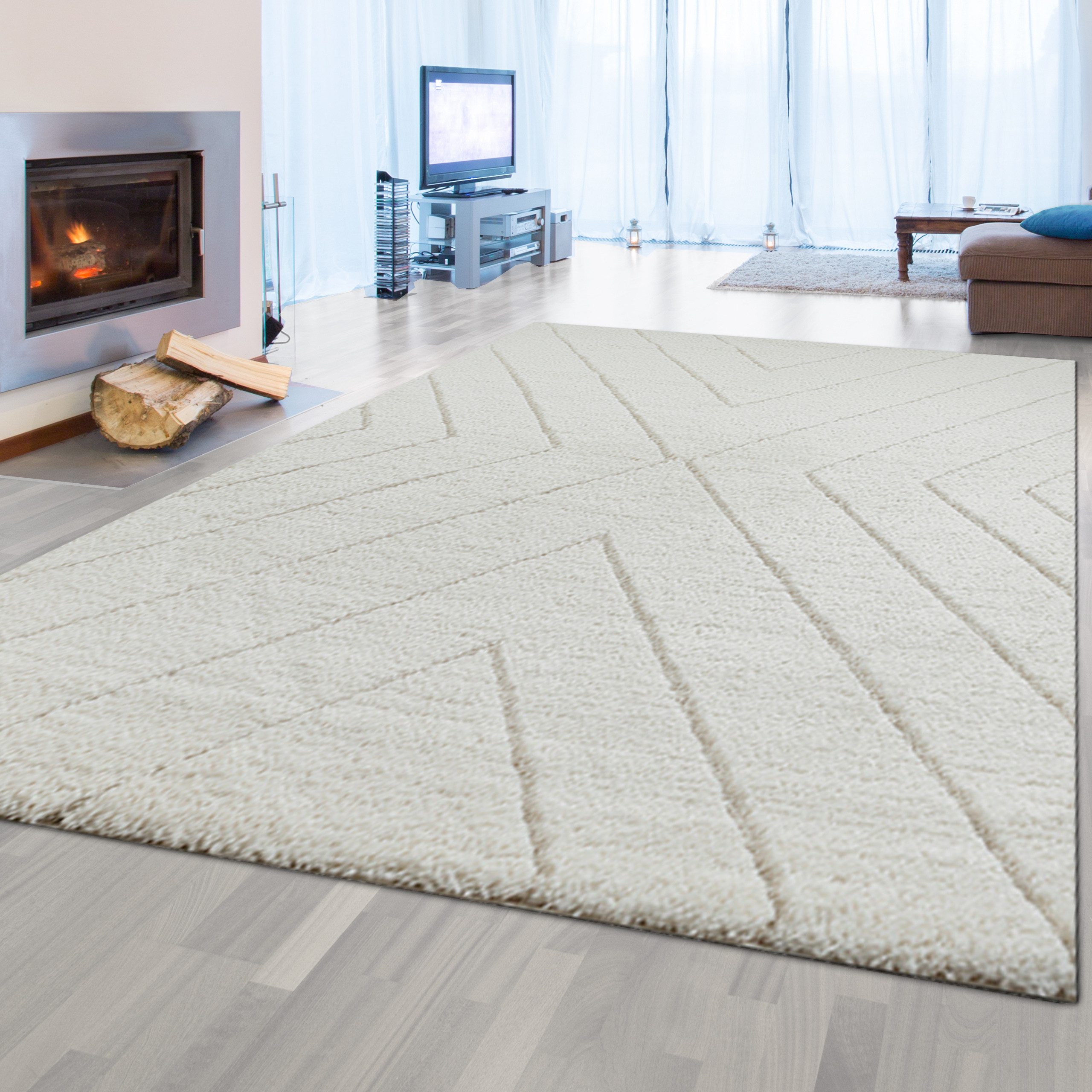 Teppich 3D-Teppich mit skandinavischem Flair in Weiß, Creme-beige, TeppichHome24, rechteckig, Höhe: 30 mm