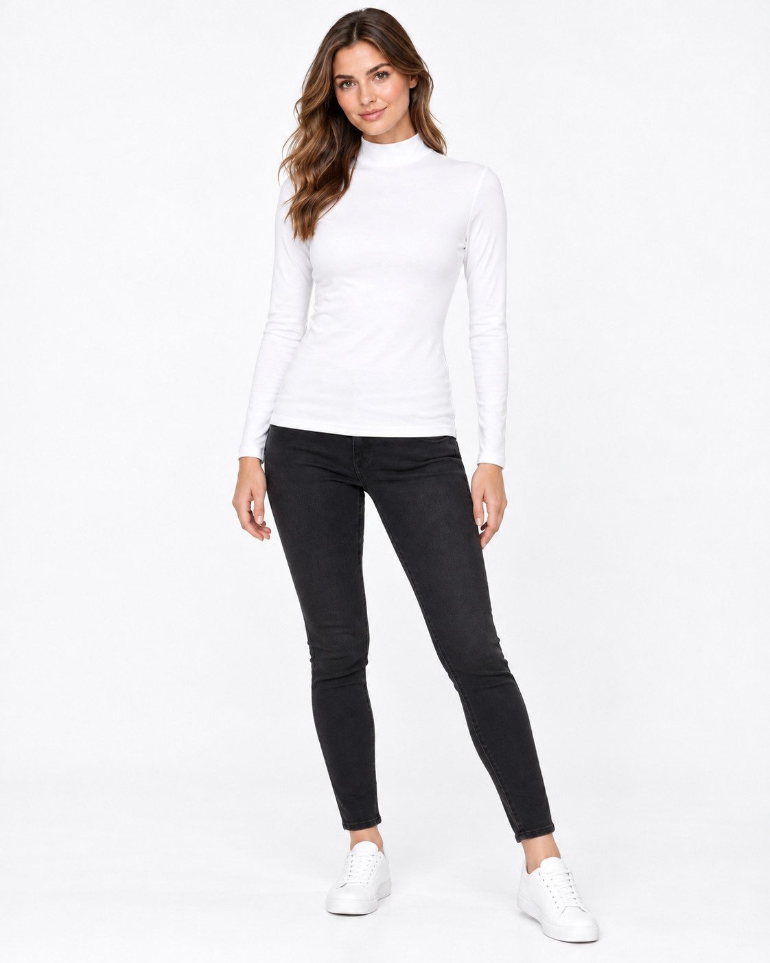 fashionshowcase Langarmbody Langarmbody Damen Body Shirt Top mit Halbkragen Langarm Bodyshirt Atmungsaktive Baumwollmischung – Bild 3 von 5
