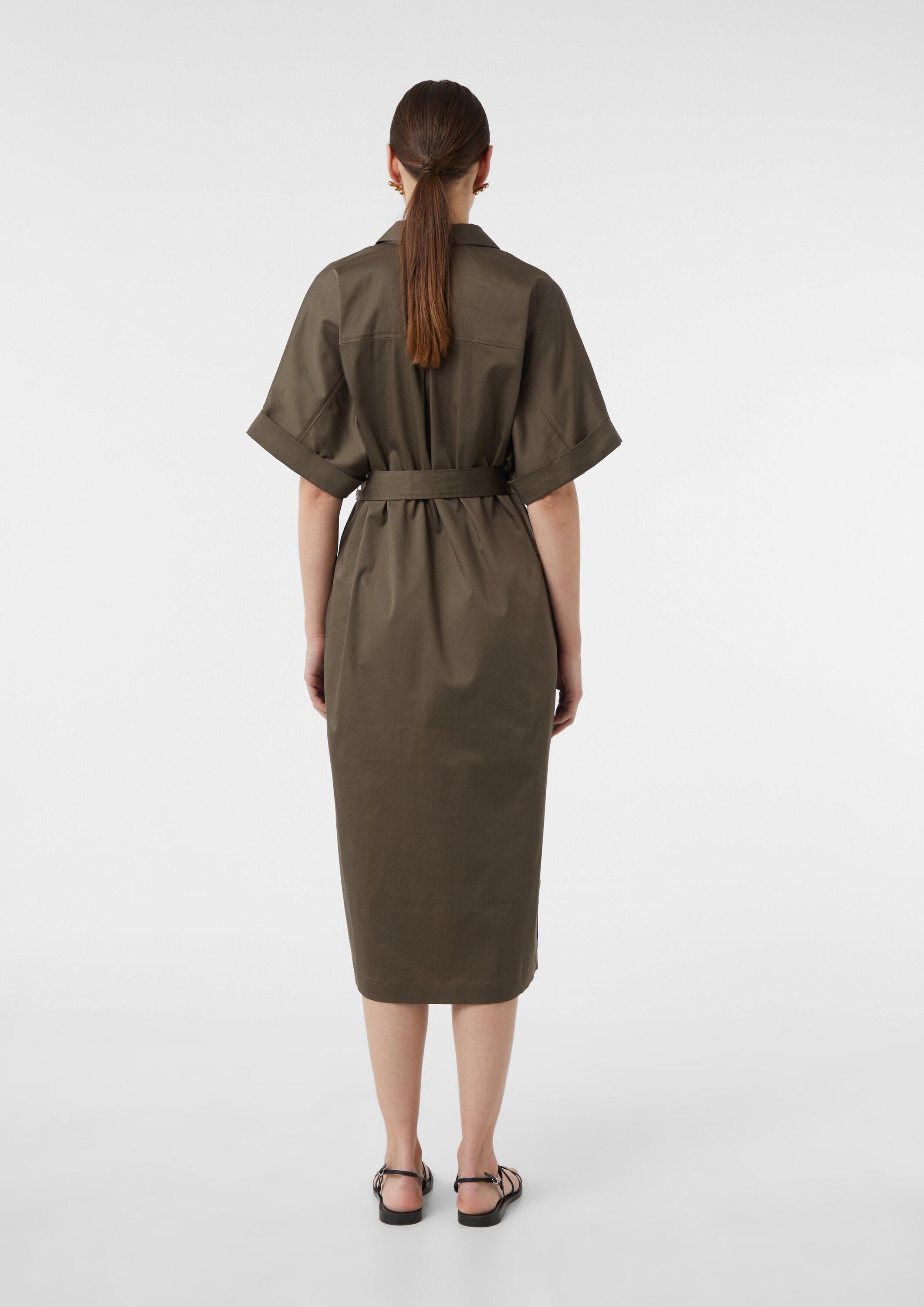 comma Midikleid Kleid Midi-Hemdblusenkleid aus Baumwollsatin