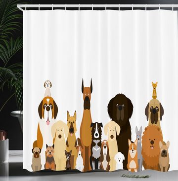 Abakuhaus Duschvorhang Moderner Digitaldruck mit 12 Haken auf Stoff Wasser Resistent Breite 175 cm, Höhe 180 cm, Hunde Verschiedene Rassen Lustige Aufstellung