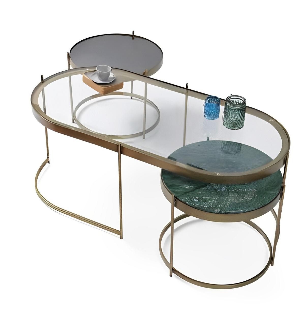 JVmoebel Couchtisch Eleganter ovaler Couchtisch mit integriertem Beistelltisch (Packung, Couchtisch, Beistelltisch), Made in Europe