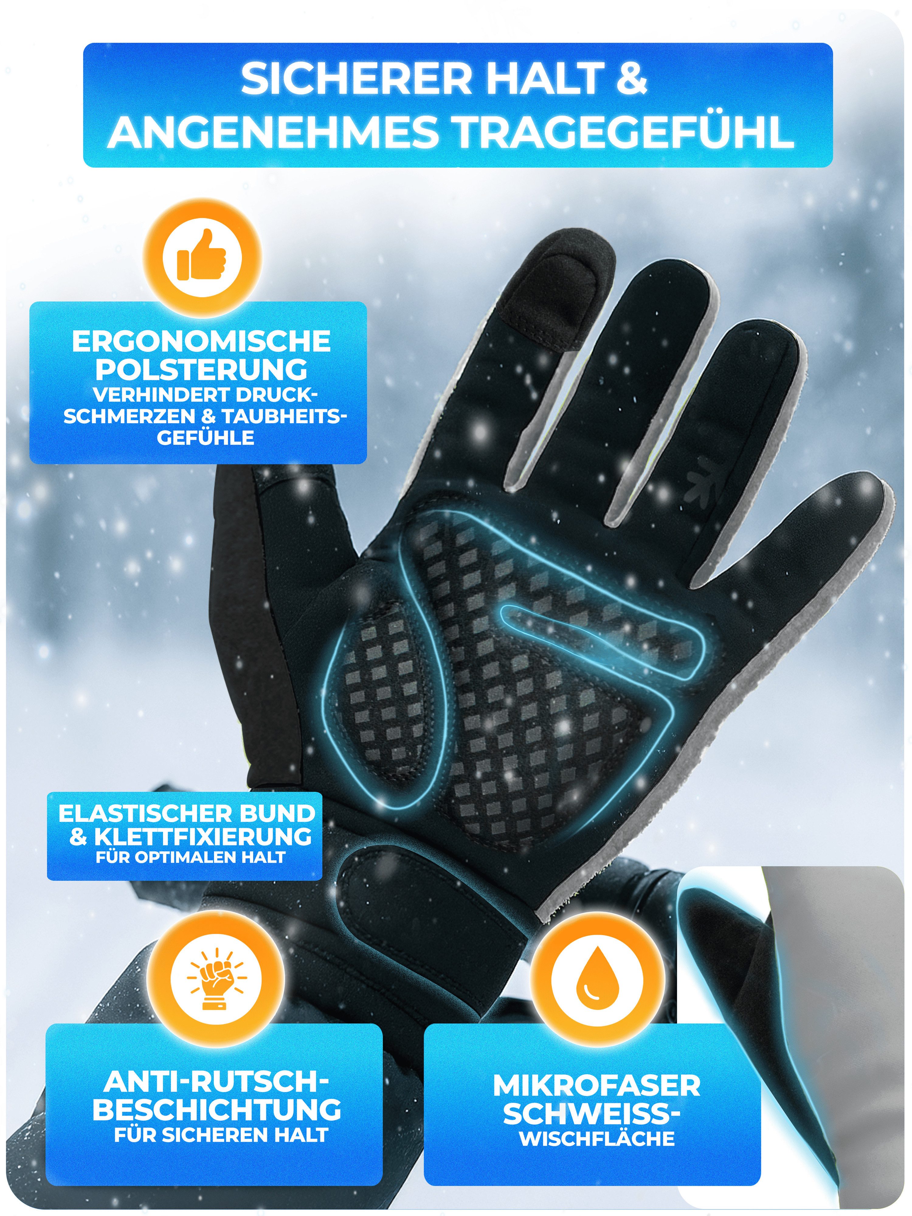 MIVELO Fahrradhandschuhe extra warme Thermo-Fleece Winterhandschuhe wasserfest und winddicht 3M-Thinsulate Isolierung – Bild 3 von 5
