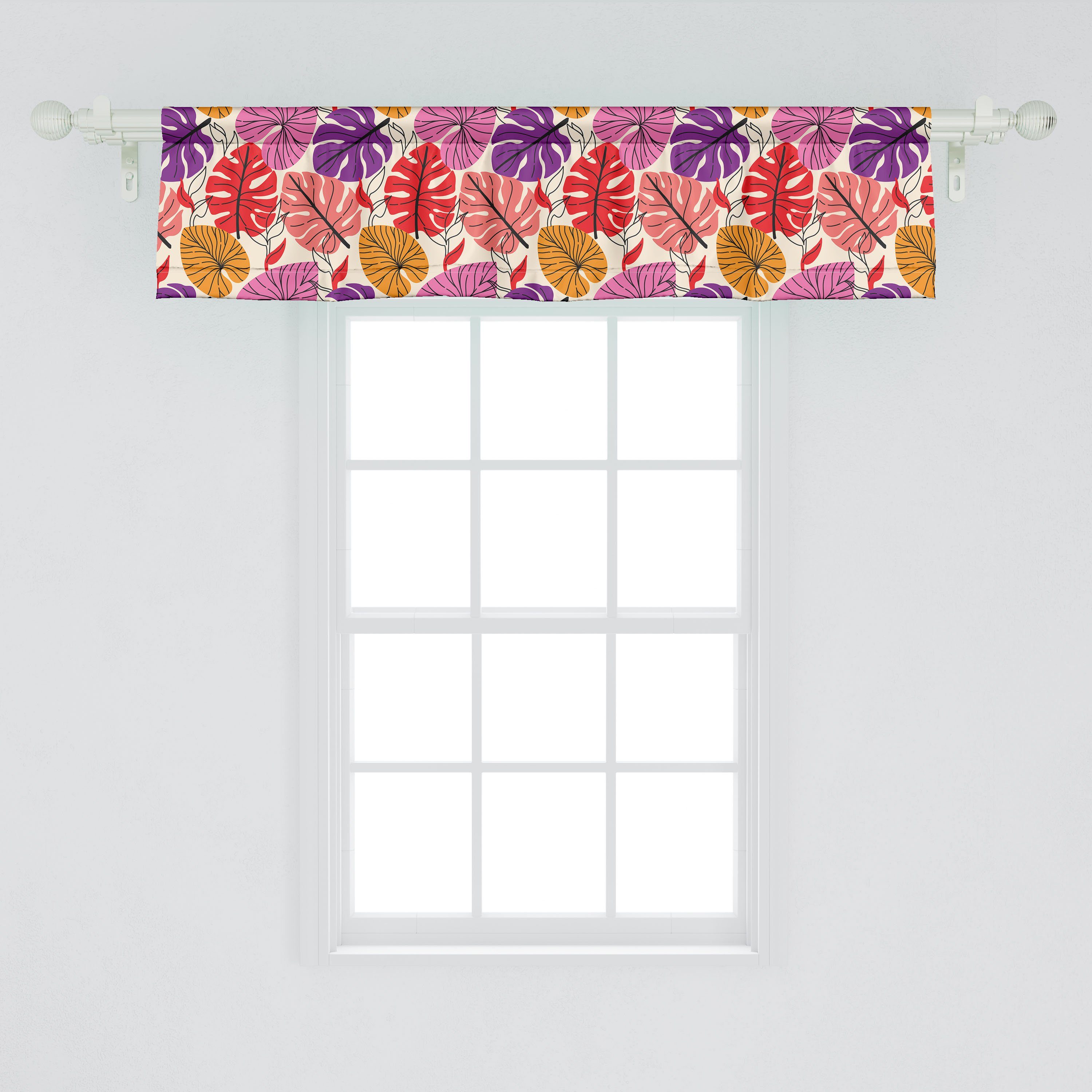 Scheibengardine Abakuhaus, Motiv Dekor Vorhang Blätter Kunst Monstera Stangentasche, Bunte Schlafzimmer Volant Microfaser, für Küche mit