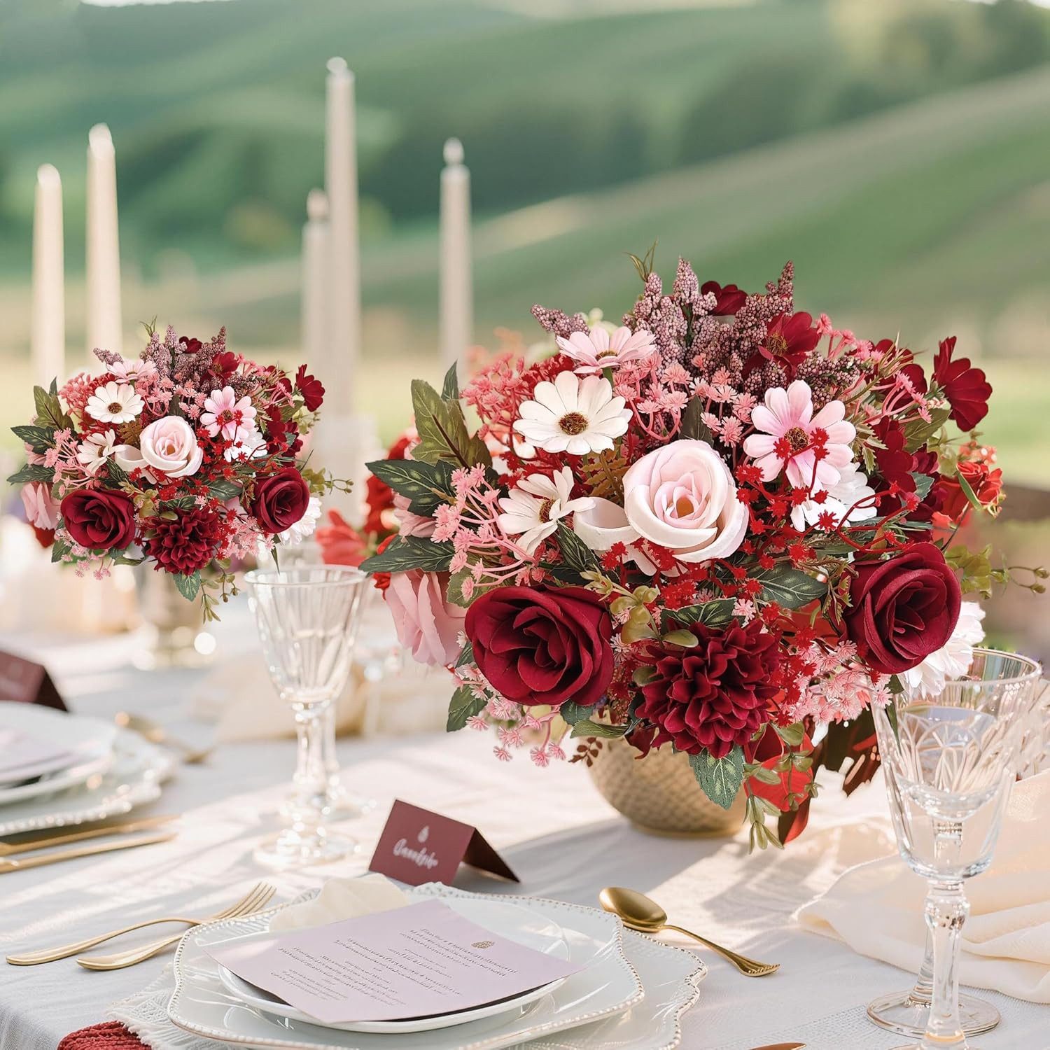 Kunstblumenstrauß 22 künstliche Rosen, Pfingstrosen & Schleierkraut – Deko-Blumenstrauß, FOUORTUNATE-BEE, Künstlicher Blumenstrauß für Hochzeit, Wohnzimmer, Tis – Bild 5 von 5