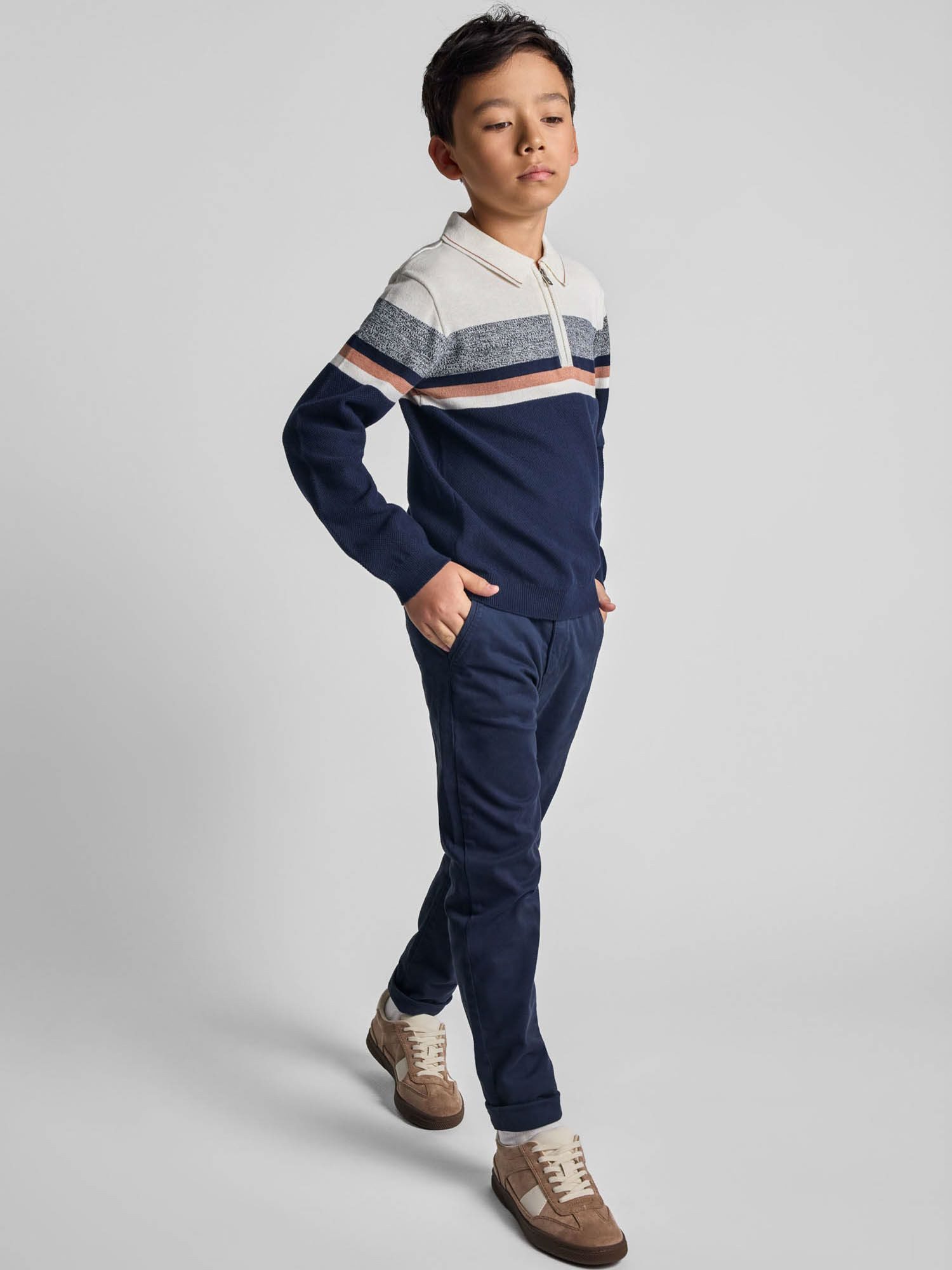 MINOTI Strickpullover Pullover aus Baumwolle, mit Kragen und Reißverschluss günstig online kaufen