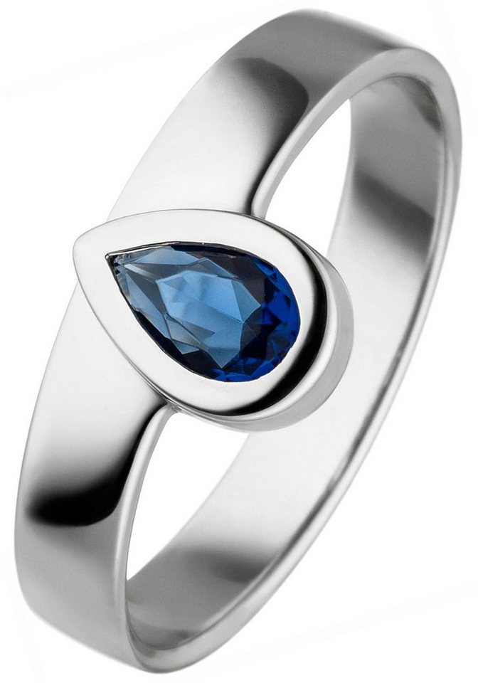 JOBO Fingerring, 925 Silber mit Glasstein-Tropfen blau